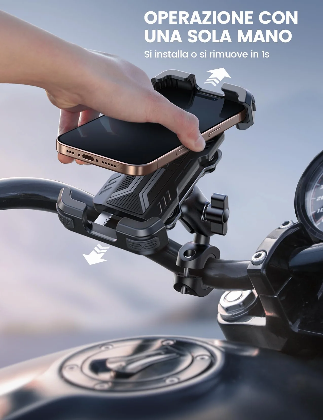 Lamicall Supporto Telefono Moto Antifurto Doppio Antivibrazione Braccio Estensione Metallo, Porta Telefono Bici, 2 x 360° Girevole Supporto Manubrio per iPhone 17 16 15 14 e 4,7-6,7" Smartphone