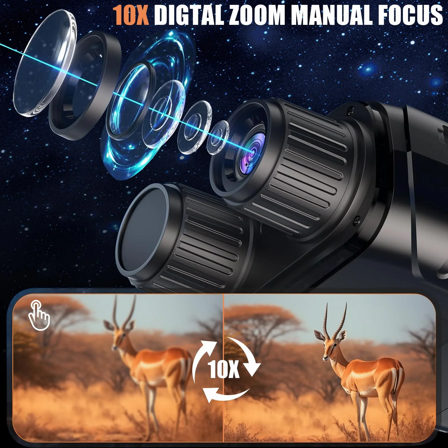 Binocolo Visione Notturna,Binocolo ad Infrarossi a Colori per Adulti,10x Zoom Digitale, HD20MP Visione Notturno Digitale Infrarossi con 2.8"TFT HD LCD, Archiviazione Foto e Video Tramite