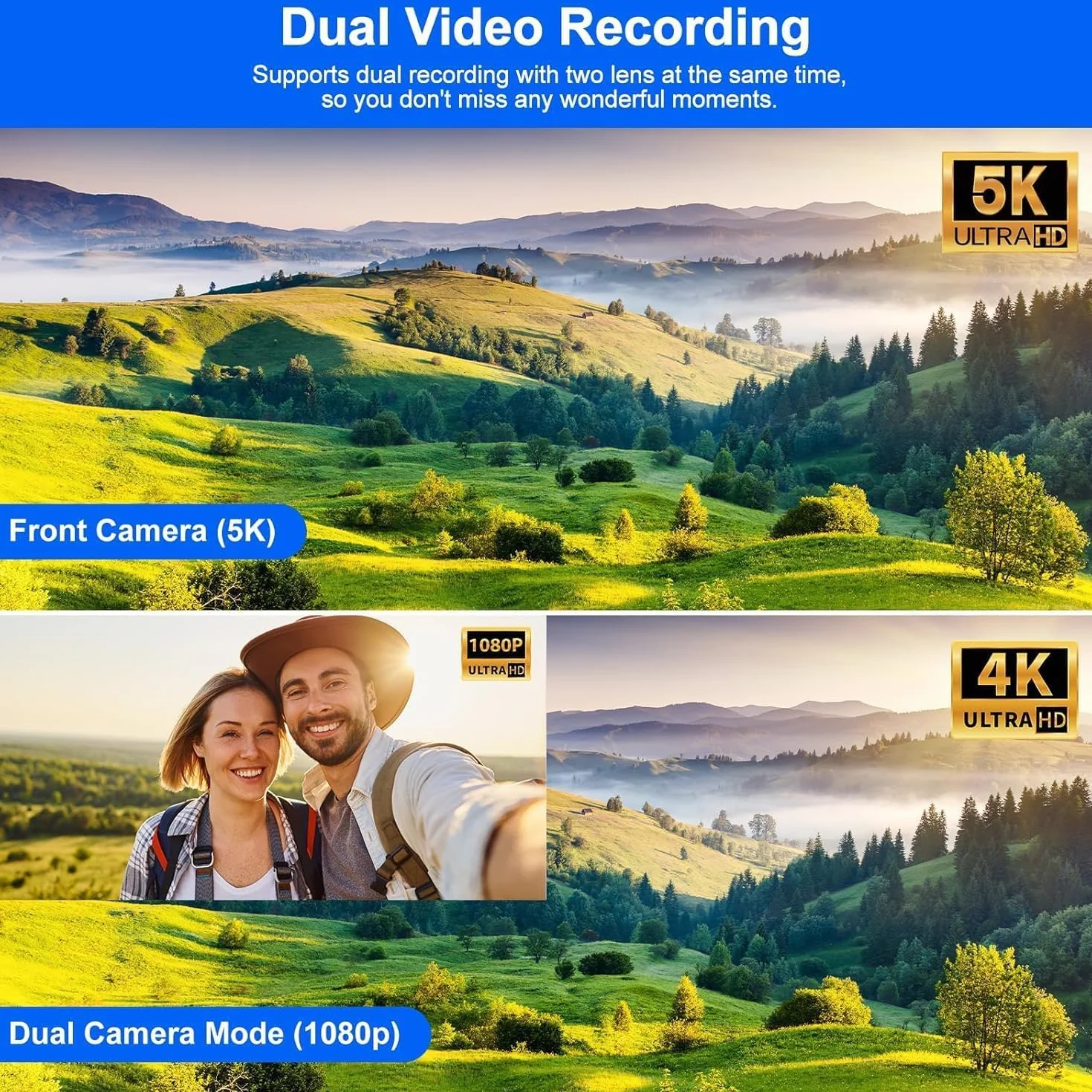 Videocamera Camcorder 5K WiFi 56MP Doppio Lente 16X IR Night Vision Video Camera 3.0" Touchscreen Vlogging Camera per YouTube con 2 Batterie,Scheda 64GB,Telecomando,microfono