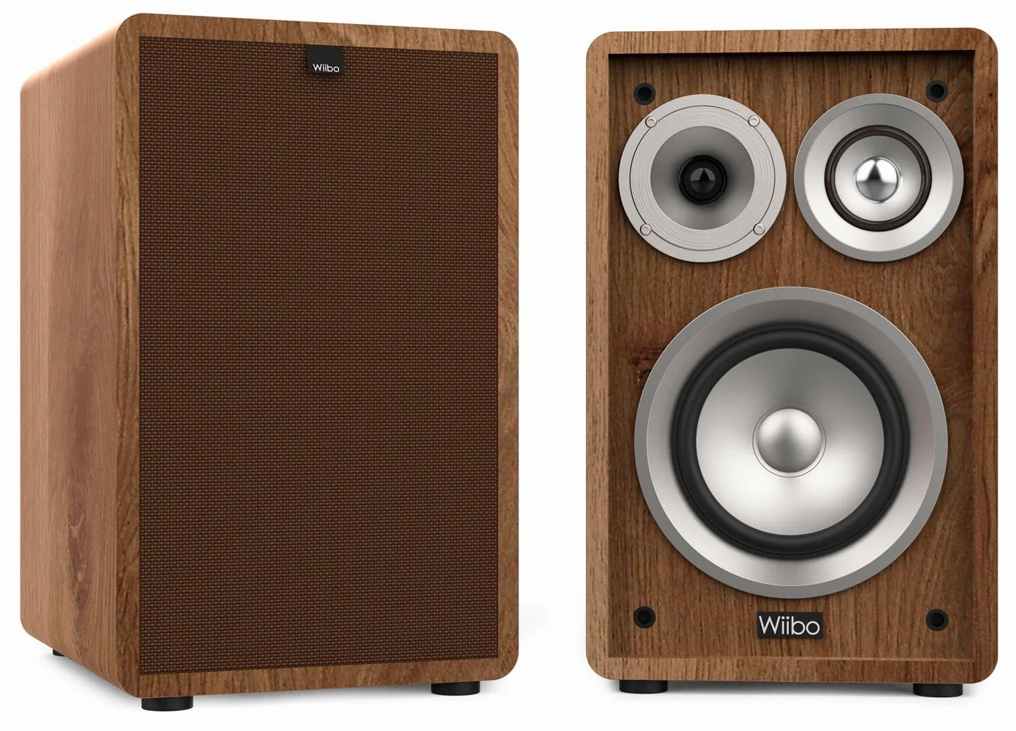 Wiibo Vintage 6 Walnut - Diffusori da Scaffale HiFi - Potenza 100W - Diffusori a 3 Vie - Griglia Rimovibile - Tweeter da 2", Squawker da 3" e Woofer da 5" - Suono Surround