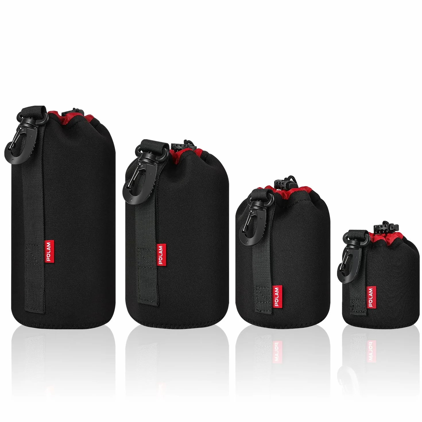 Sacchetti Lenti, 4 custodia per obiettivo Set per proteggere lenti DSLR, neoprene con morbida spessore nero in peluche per Canon, Nikon, Tamron, Sigma, Pentax, (Piccola, Media, Grande e XL)