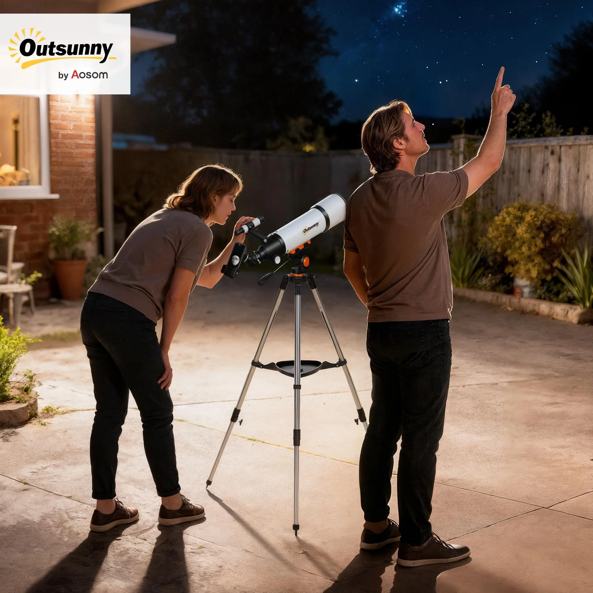 Outsunny Telescopio Astronomico con 80mm Apertura/500mm, 40X/16X Telescopio Rifrattore Portatile con Adattatore Telefono, Borsa da trasporto, Treppiede Regolabile in Altezza per Adulti, Bianco e Nero