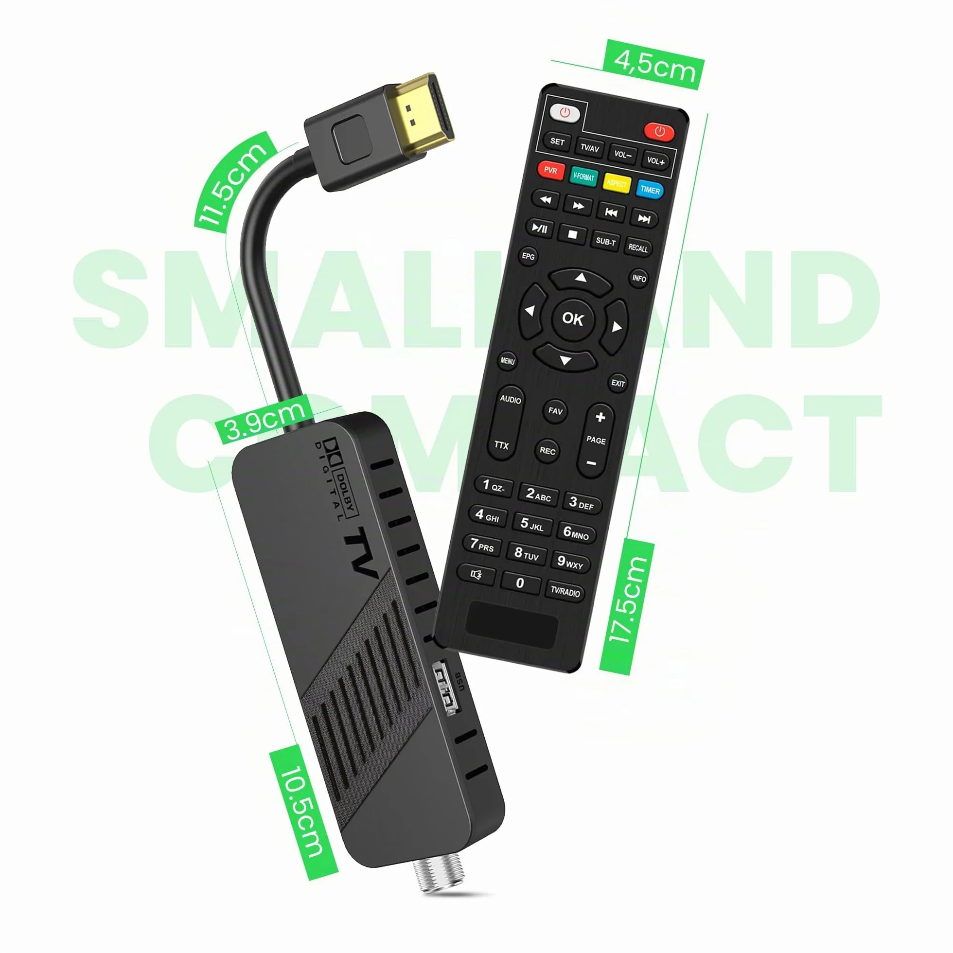 LEYF Ricevitore satellitare DVB-S2 Full HD 1080P HDMI TV Stick nascosto dietro TV display digitale H265 HEVC Main 10 bit telecomando universale 2 in 1 USB