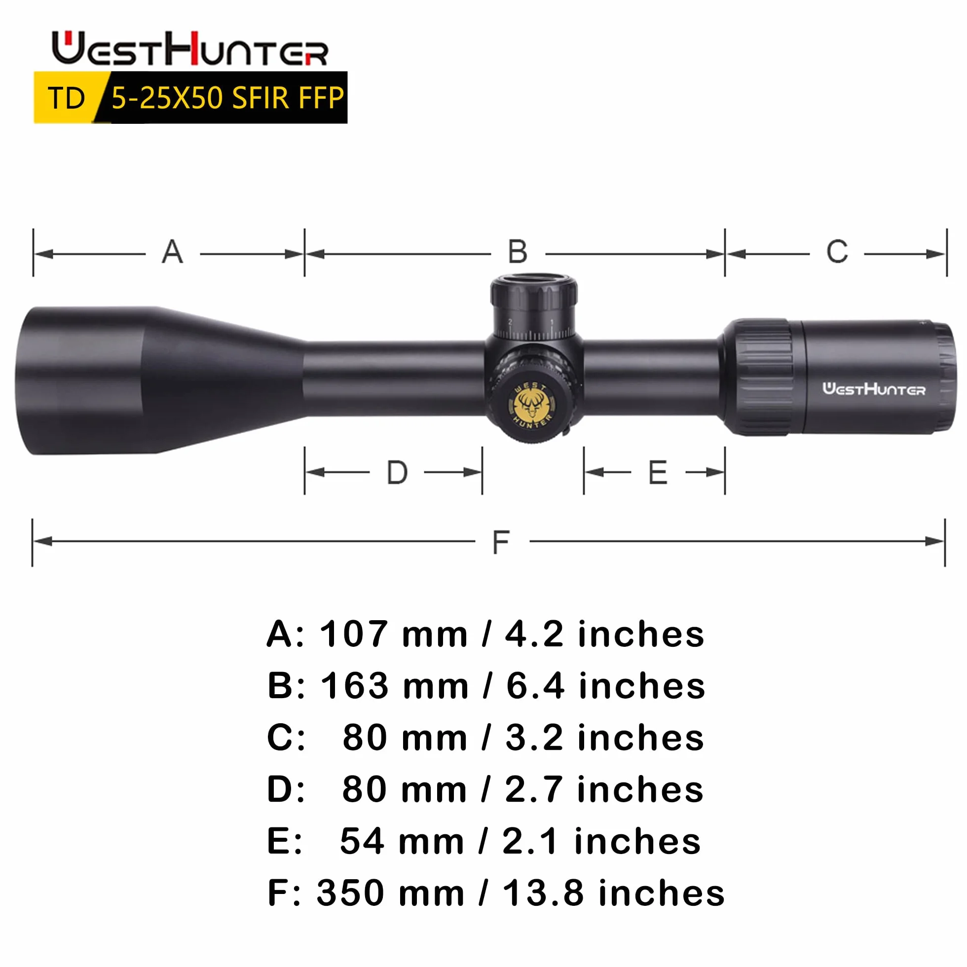 WestHunter Optics TD 5-25x50 SFIR FFP Mirino Telescopico di Precisione a Lungo Raggio, Illuminazione Rossa, 30 mm