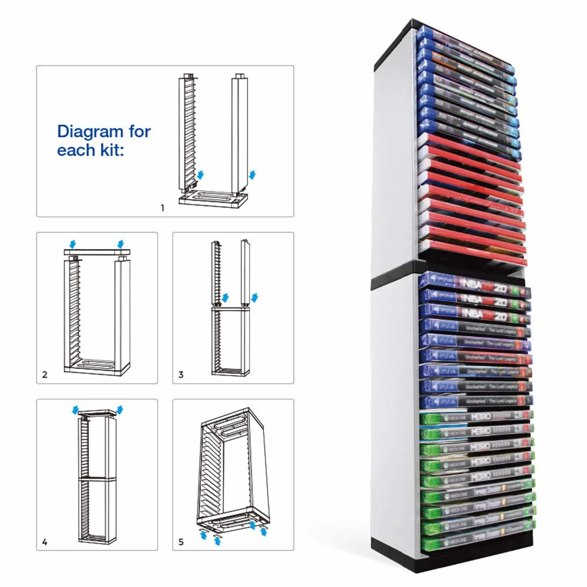 Rack per dischi PS5, ABS, Bianco e Nero, 1 ripiano, Storage per PS5