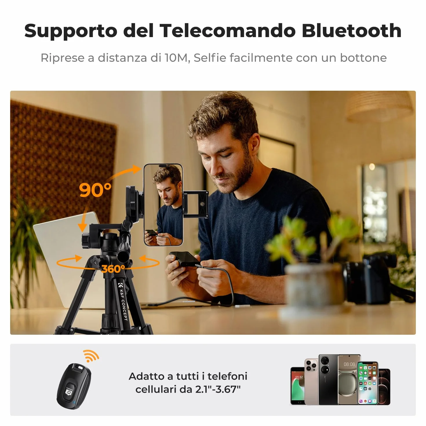 K&F CONCEPT Mini Treppiede per Fotocamera 64CM, Treppiede da Tavolo in Alluminio con Telecomando, Mini Travel Tripod S233A0, Treppiede Piccolo per DSLR, VCR, Cellulari, Proiettori e Telescopi, ecc.