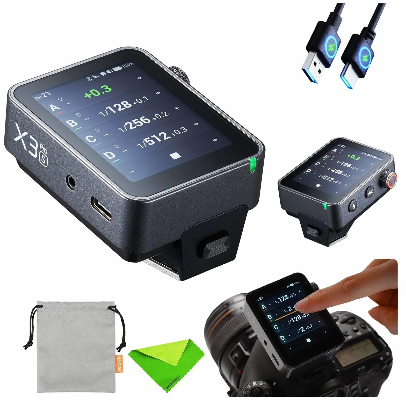 Godox X3 Pro X3Pro S Trasmettitore Flash Wireless TTL per Sony, Controllo Bluetooth & App, Scatto Fotocamera, 2.4GHz HSS, Touchscreen a Colori, Controllo Otturatore, Versione Aggiornata di X3-S.
