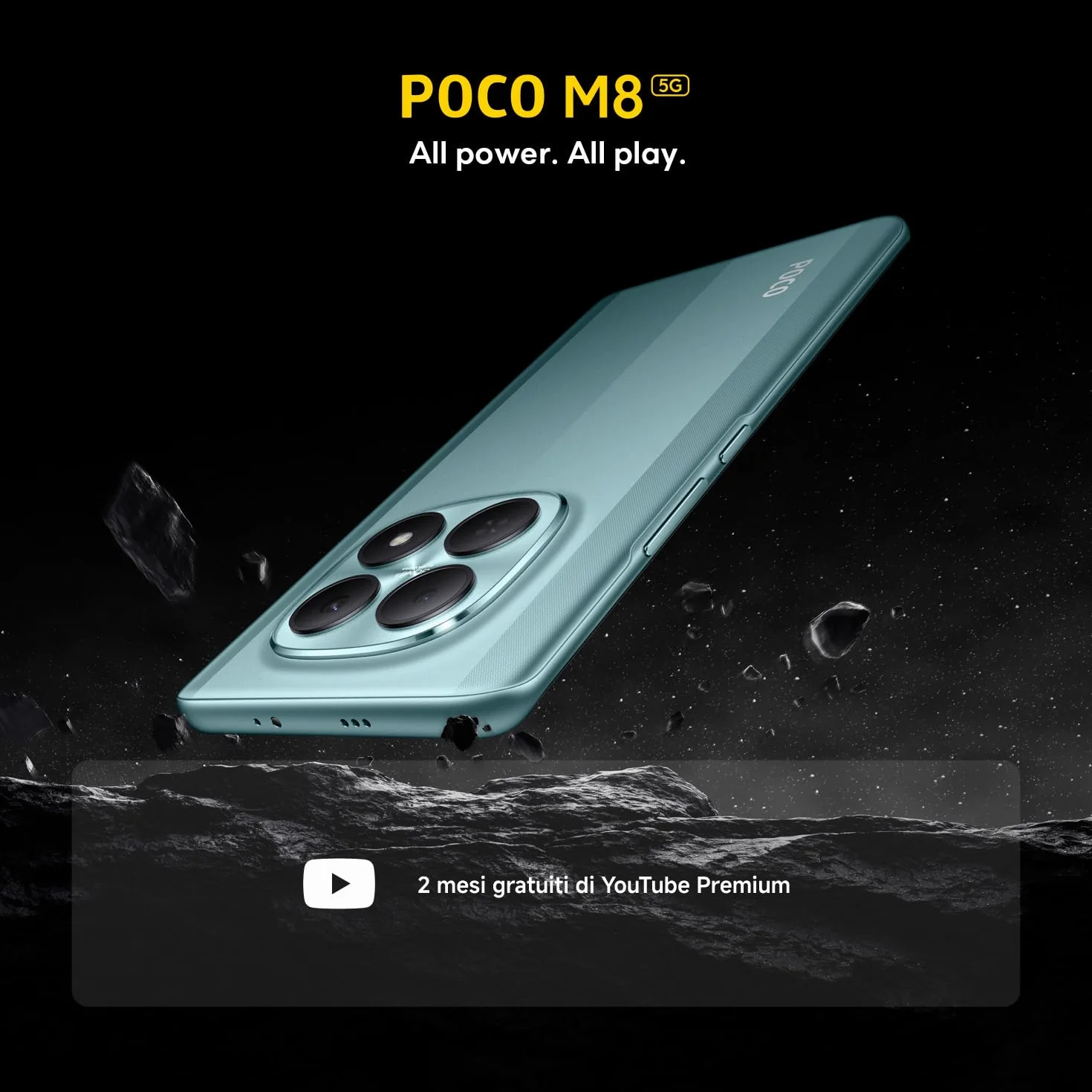 XIAOMI POCO M8 5G, Smartphone 8+256GB, Display AMOLED FIoW 6,77" 120Hz, Snapdragon® 6 Gen 3, Doppia fotocamera AI 50MP, Design curvo 3D da 7,35 mm, Nero, Garanzia 2 anni, Caricatore non incluso