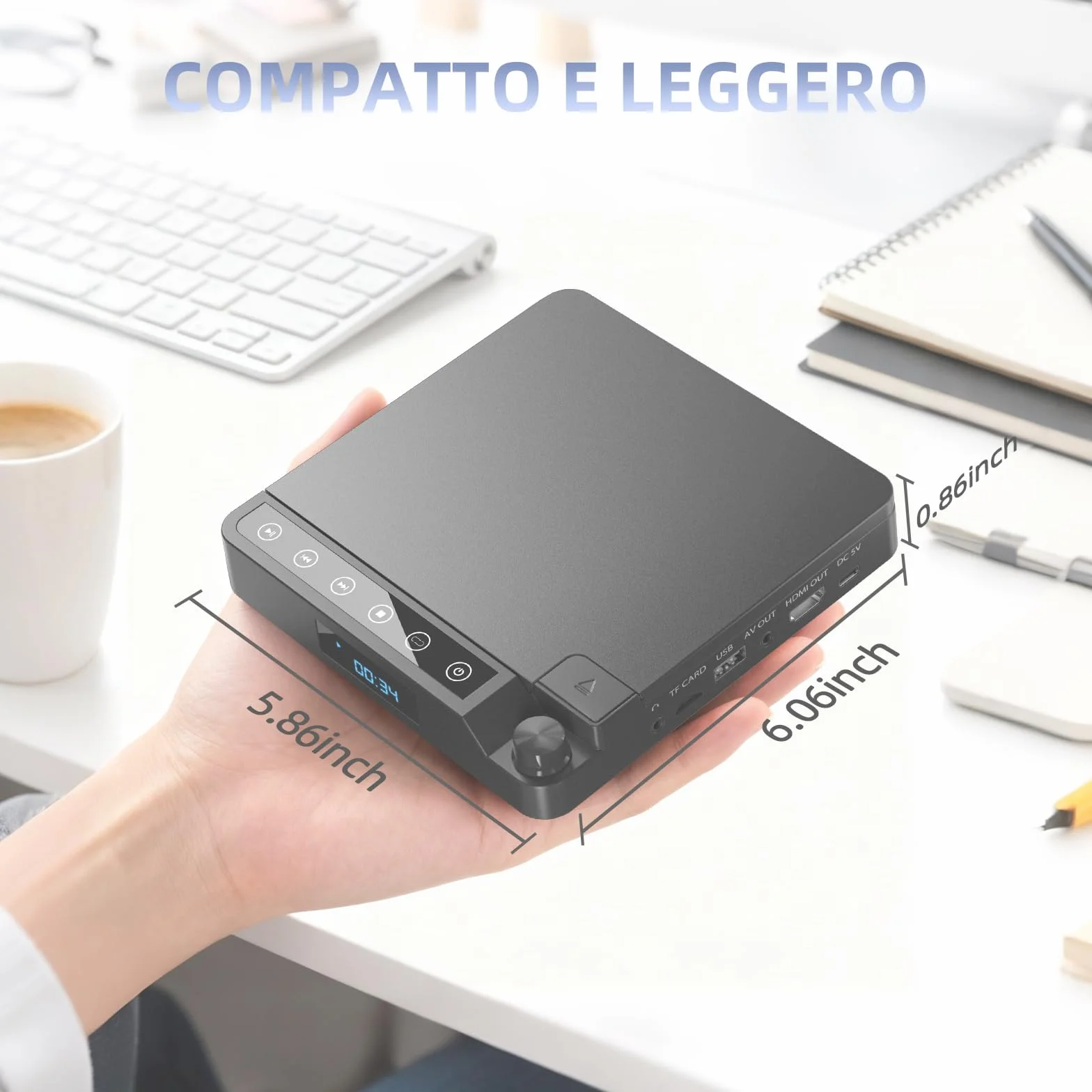 Desobry Lettore DVD per TV 1080P, Lettore DVD HDMI/AV e USB/scheda TF, Mini CD Player supporto PAL/NTSC, dotato di più cavi e telecomando, con funzione di ultima memoria - Nuovo