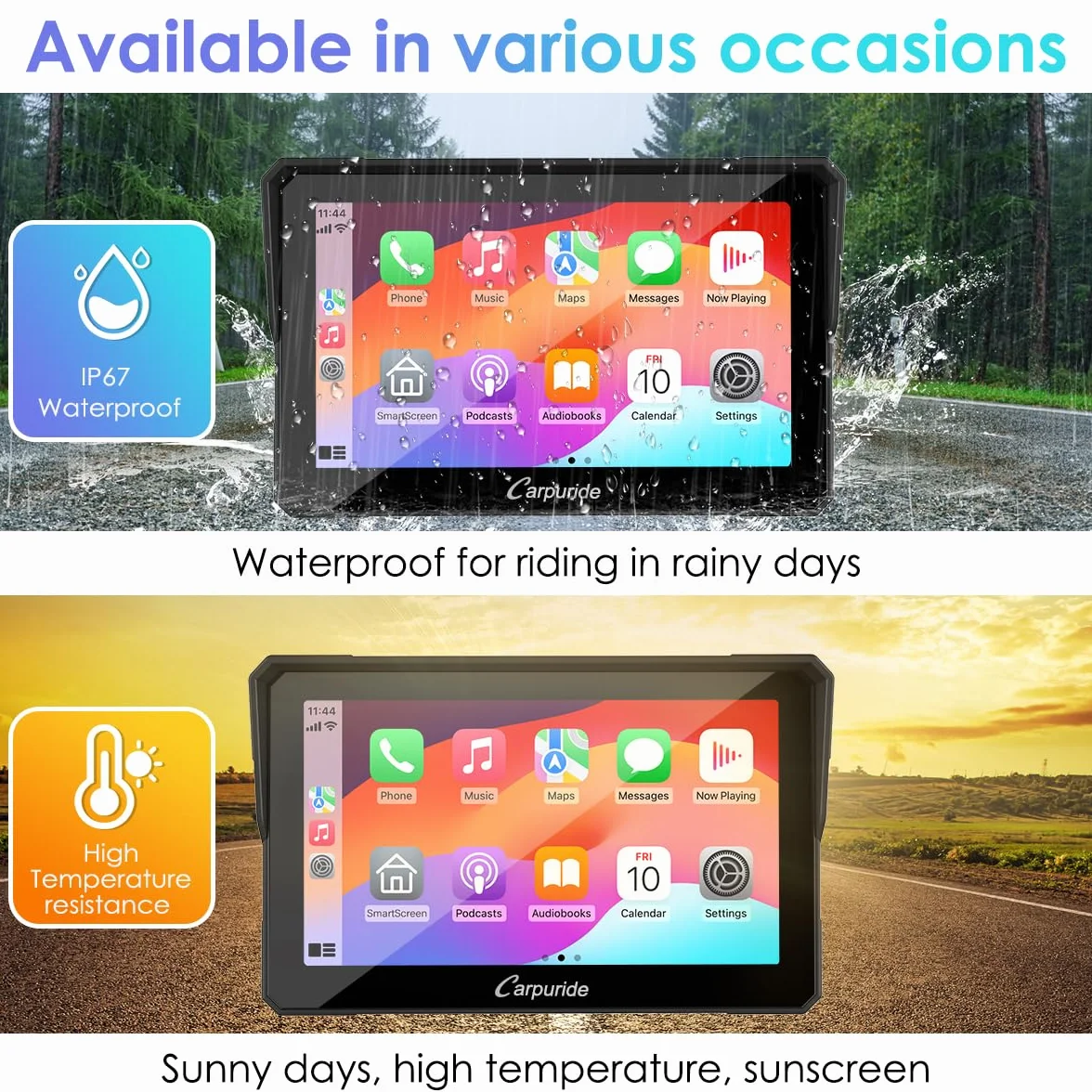 Carpuride W702B Schermo GPS Carplay per moto, con supporto personalizzato per BMW Moto, Wireless CarPlay e Android Auto, Touchscreen impermeabile portatile da 7 pollici, Bluetooth Trans, Navigazione,