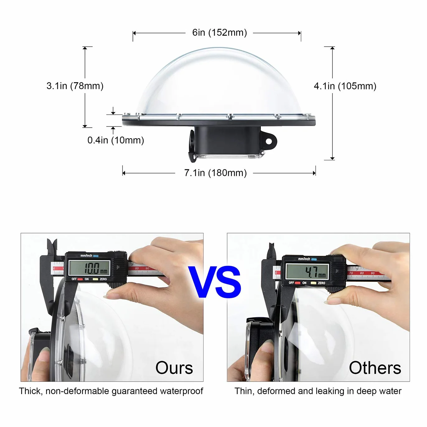 SOONSUN Dome Port per GoPro Hero 12 11 10 9 Nero 45 M Impermeabile Dome Port Lens con Custodia per GoPro Hero 9 10 11 12 Nero Fotocamera Subacquea Photograhpy Accessori