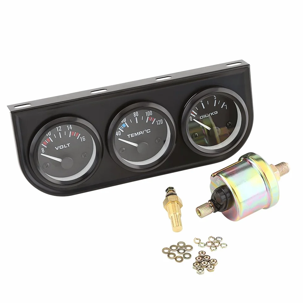 Indicatore Pressione Olio - 52Mm Manometro Triplo 3 In 1 Voltmetro Indicatore Temperatura Acqua Misuratore Pressione Olio Sensore W Per Auto Camion Trattori Motori Marini
