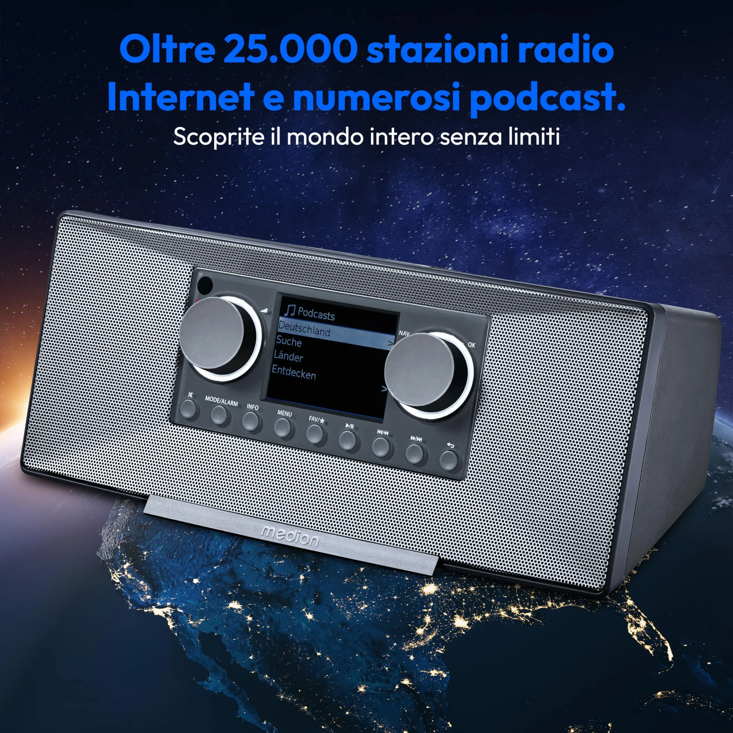 MEDION P85333 Radio Internet DAB+ WLAN FM Spotify Connect DLNA USB Grigio