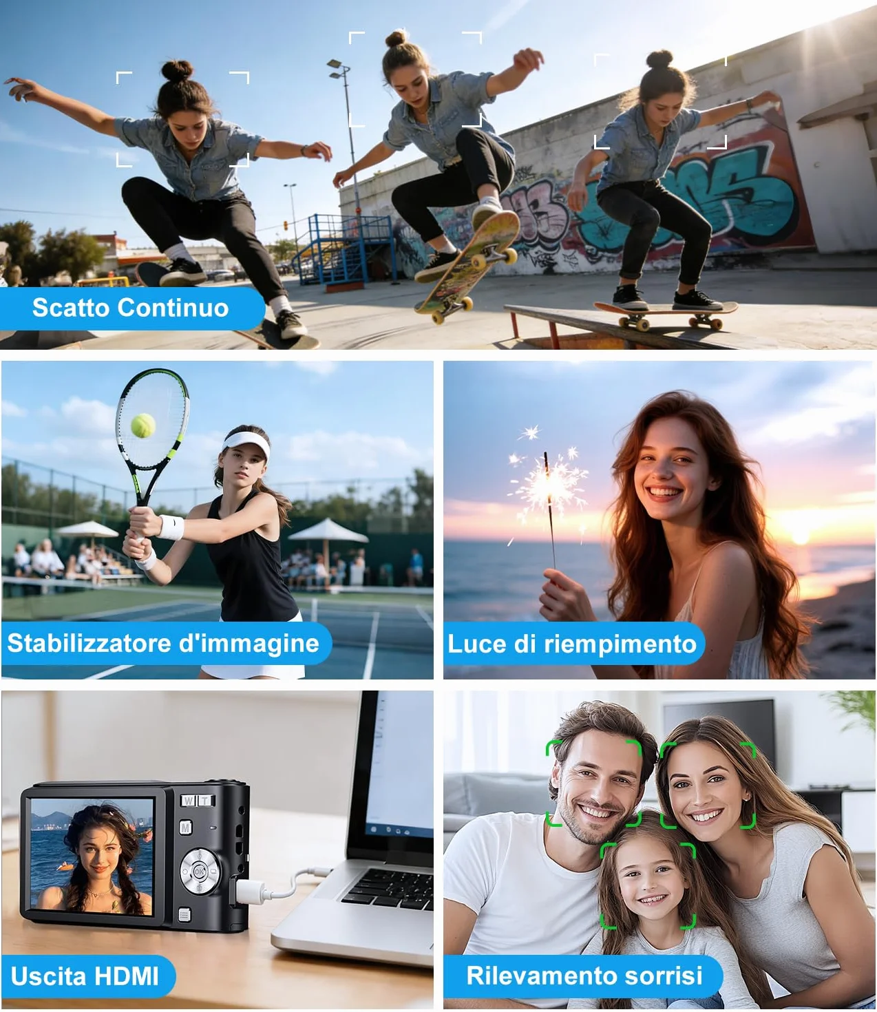 Macchina Fotografica Bambini 50MP 1080P, Autofocus, Schermo 2,4", Zoom Digitale 16X, Anti-Shake, Nero Vlogging Compatta Digital Camera per Ragazzi, Bambini, Studenti e Principianti con Scheda 16GB