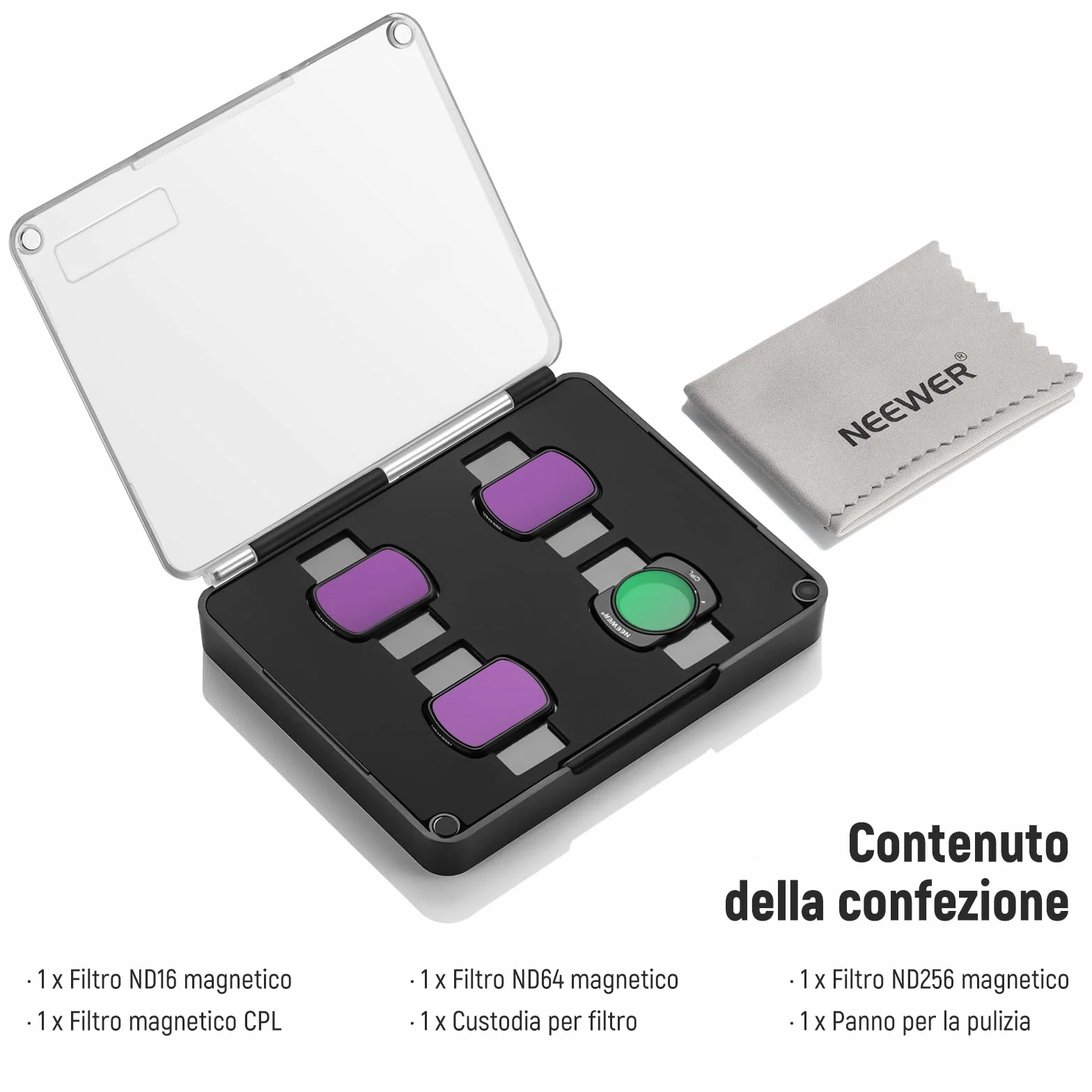 NEEWER Kit Filtri Magnetici ND e CPL Compatibili Con DJI OSMO Pocket 3 / Pocket 4 / Xtra Muse, 4 Pezzi: ND16, ND64, ND256 e CPL. Vetro Ottico HD Multi Rivestito, Struttura Ultra Sottile In Alluminio