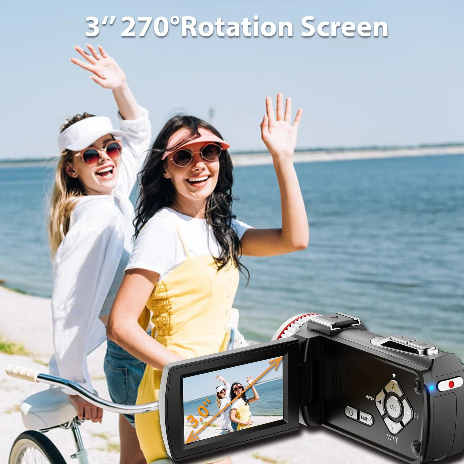 Videocamera 4K 48MP Camcorder per YouTube, 21X Zoom Digitale Videocamere, Schermo Rotante 270° 3" Vlog Camera, Video Camera con Cavo HDMI, Microfono, Telecomando, 2 Batterie (32GB Videocamera)