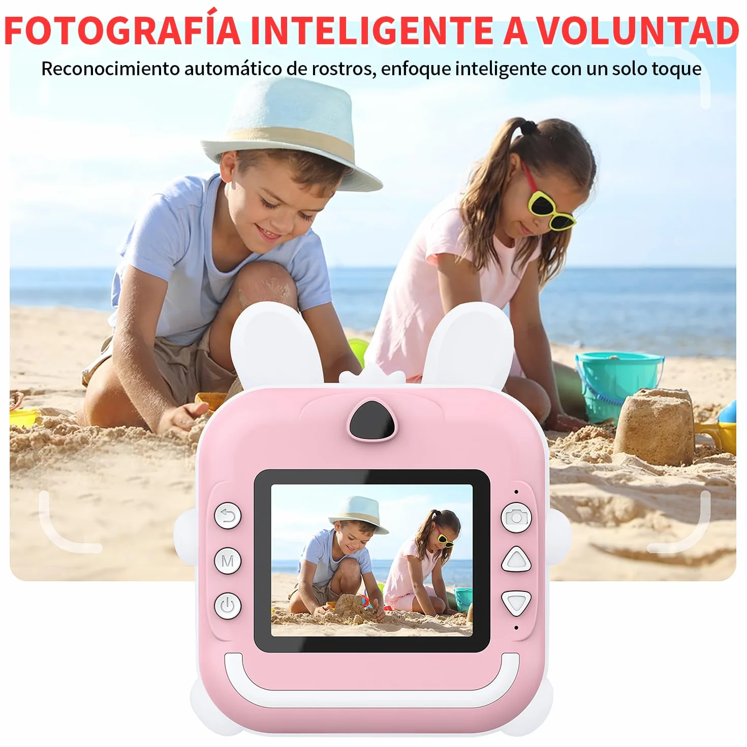 JESWO Macchina Fotografica Bambini Istantanea, Stampa Termica, Funzionalità di Registrazione Foto e Video HD, Inclusa Scheda SD da 32 GB, 3 Rotoli di Carta Termica e Adesivi