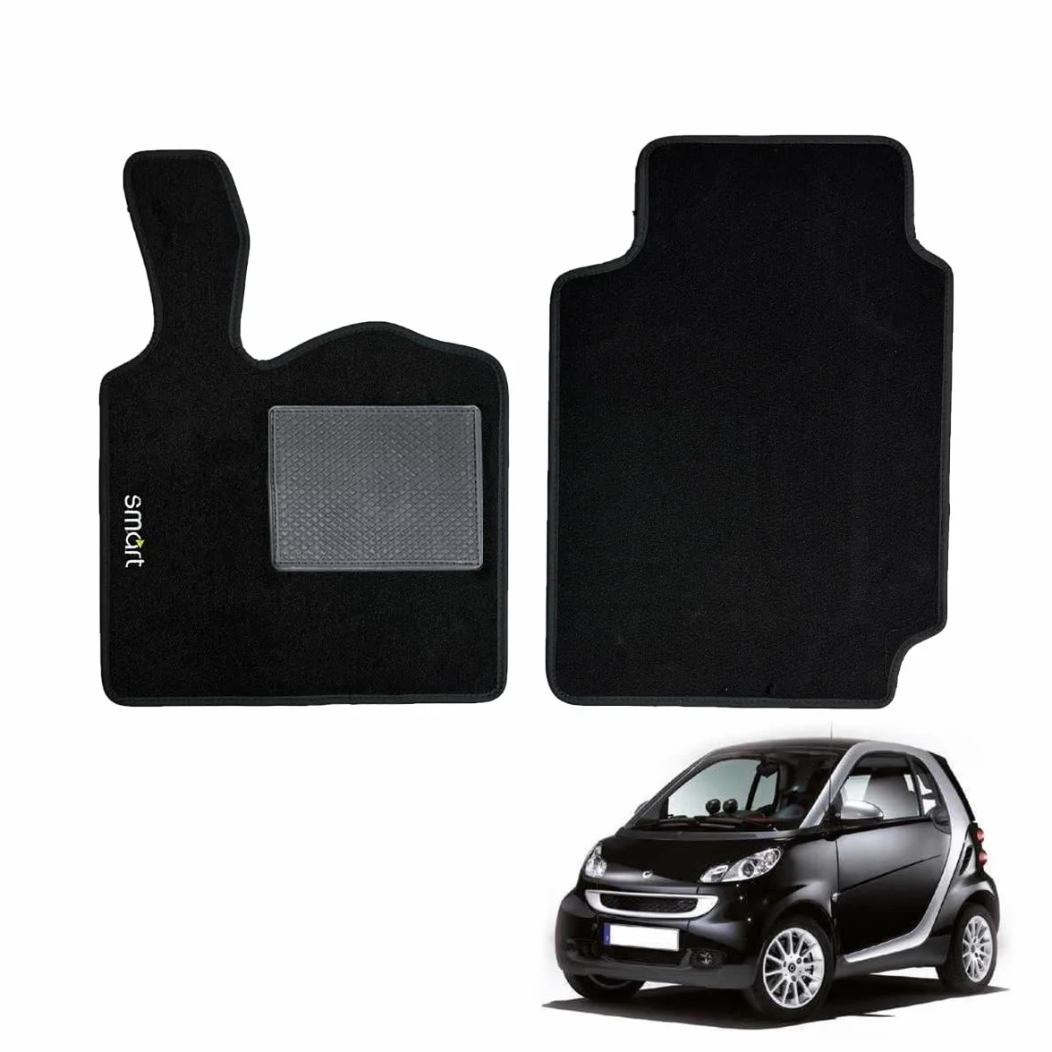 SERIE 2 TAPPETI - TAPPETINI IN MOQUETTE NERI PER SMART FORTWO 451-2007 ->2014
