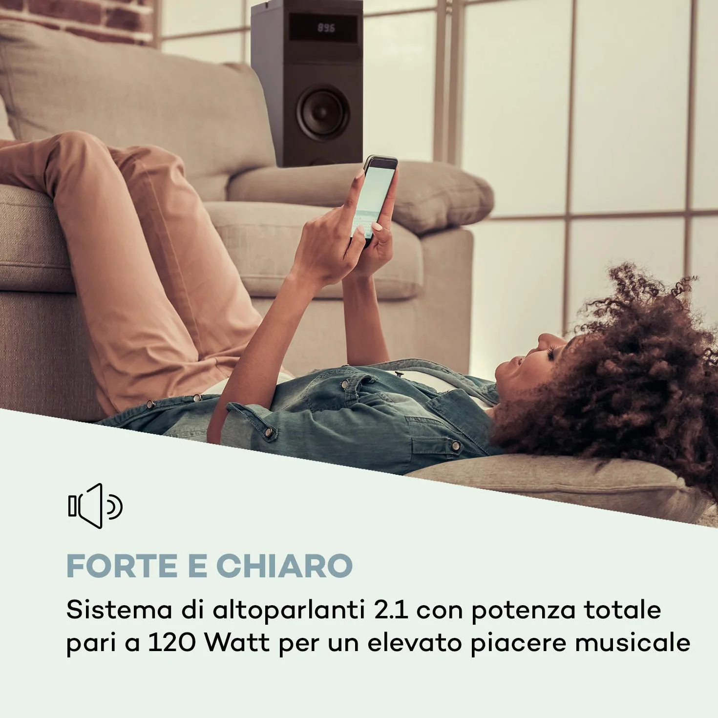 auna Karaboom 100 - Sistema di Altoparlanti 2.1, a Torre, Diffusore da Pavimento, 120 Watt max, BT, Porta USB 2 in 1, MP3, AUX-In, Supporto Tablet, Nero