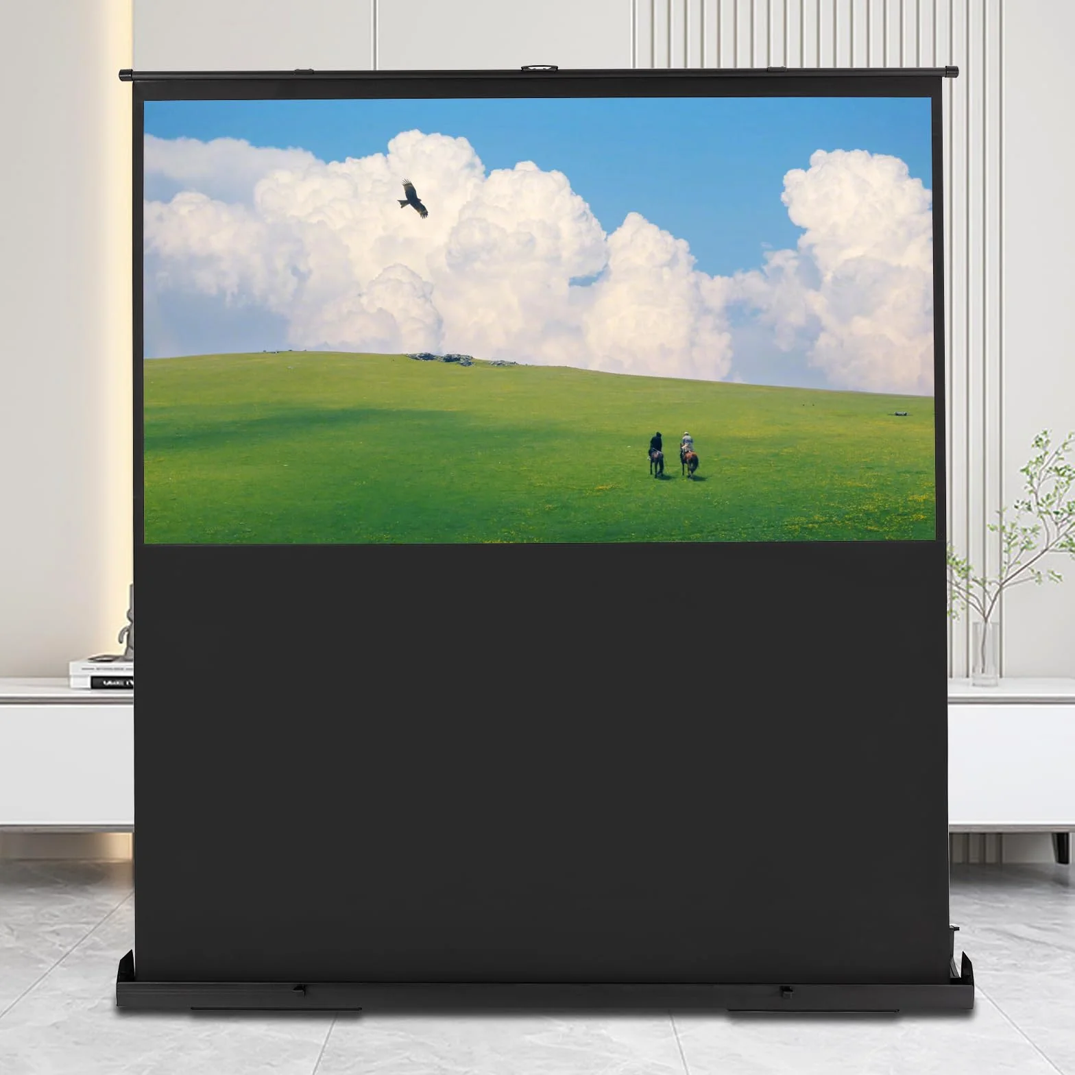 Schermo di Proiezione, portatile Schermo proiettore da pavimento, altezza regolabile, per sale di proiezione domestica, soggiorno, camera da letto, sala giochi, sala riunioni, 170 * 200CM