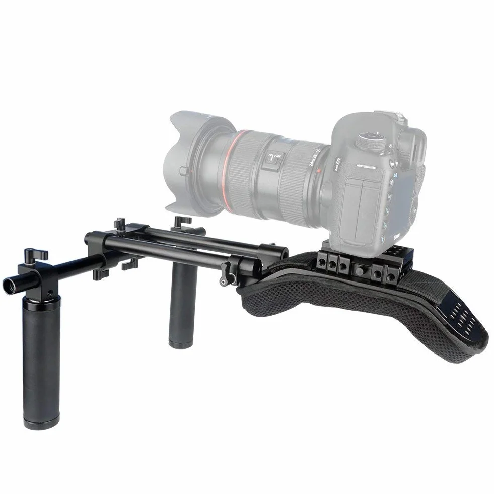 NICEYRIG Rig Spallaccio,15mm Sistema di Supporto per Asta di Supporto per Asta di Supporto Rig con QR Baseplate Supporto per Mano in Pelle per Videocamera DSLR DV Videocamera