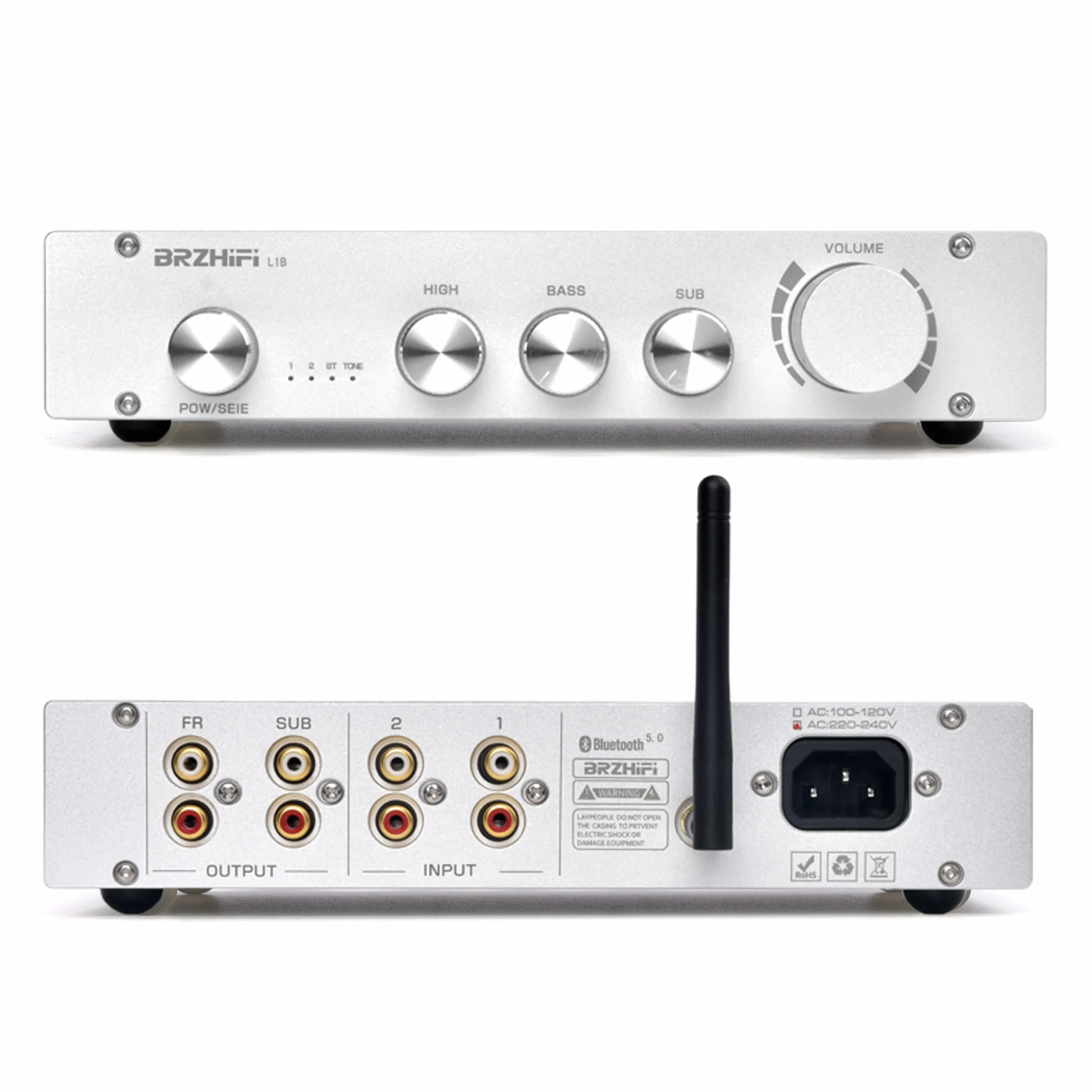 Preamplificatore HIFI Classe A Pura 2.1 Canali Audio Domestico Bluetooth 5.0 PCM5102 Subwoofer Argento