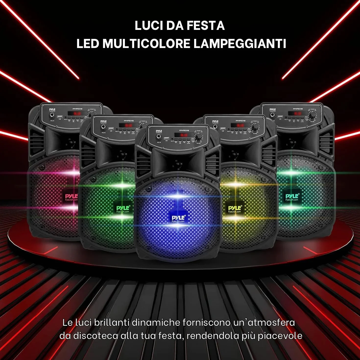Pyle Speaker Bluetooth Portatile,Ricaricabile da 300W con Subwoofer da 20,32 cm e Tweeter da 2,54 cm, Ingresso Microfono, MP3/USB, Radio, Telecomando