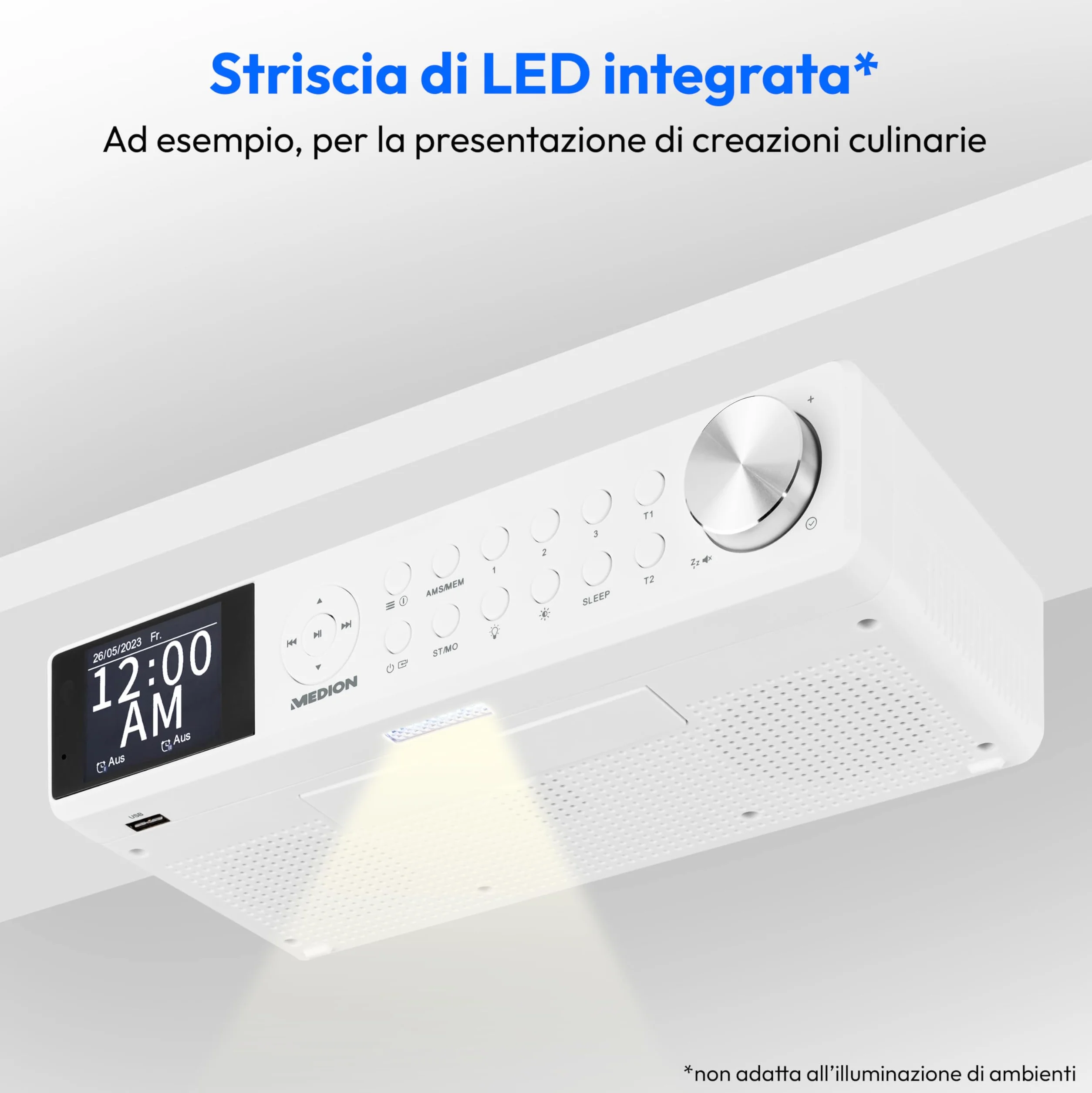 MEDION Radio da cucina sottopensile P66750 DAB+ FM TFT Bluetooth LED bianca