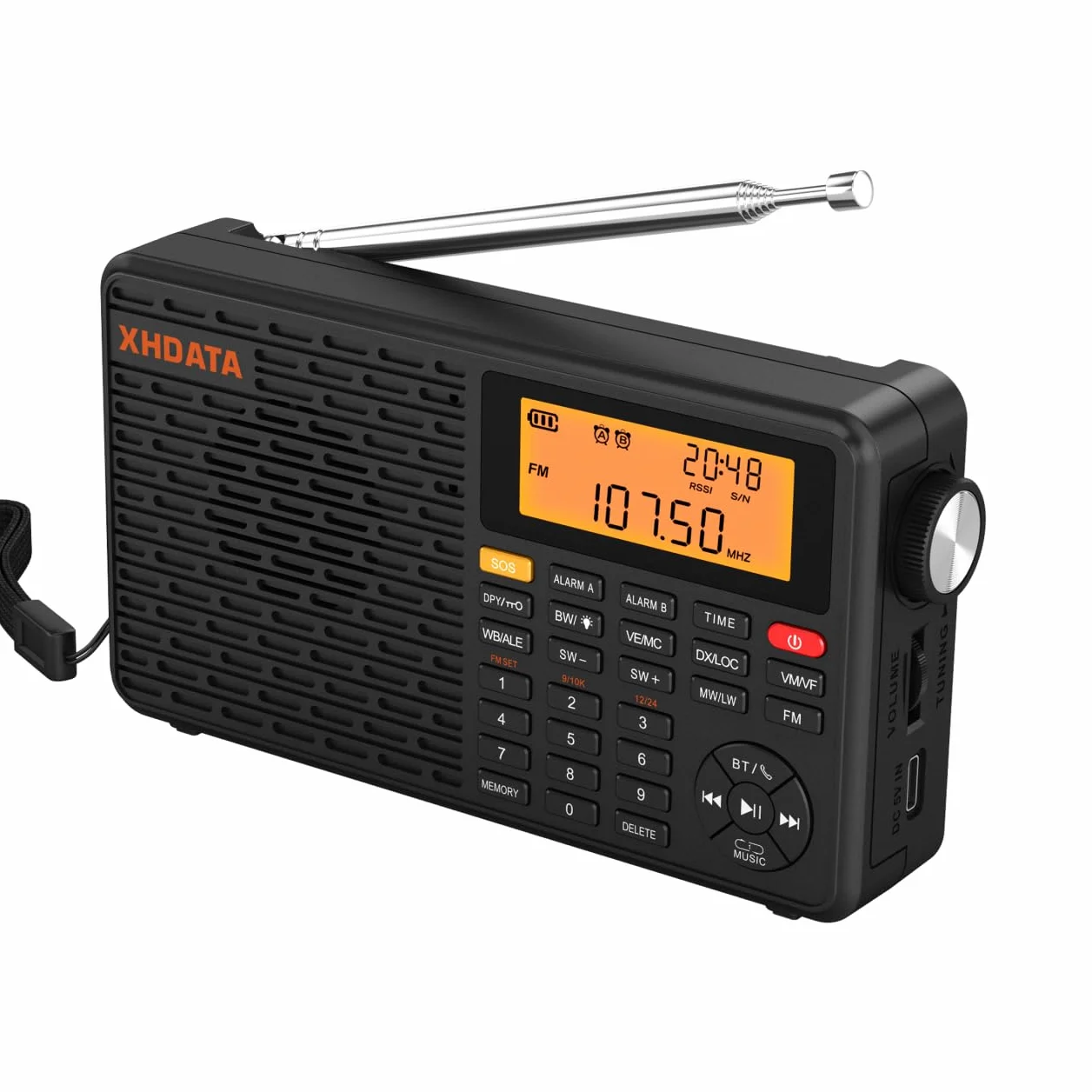 XHDATA D109WB Radio Portatile Tascabile Ricaricabile, FM/AM/LW, Orologio E Doppio Sveglia, Presa Per Cuffie, Lettore Mp3 Stereo Tf/bluetooth, Jogging, Passeggiate, Cucina, Famiglia Anziani Applicabile