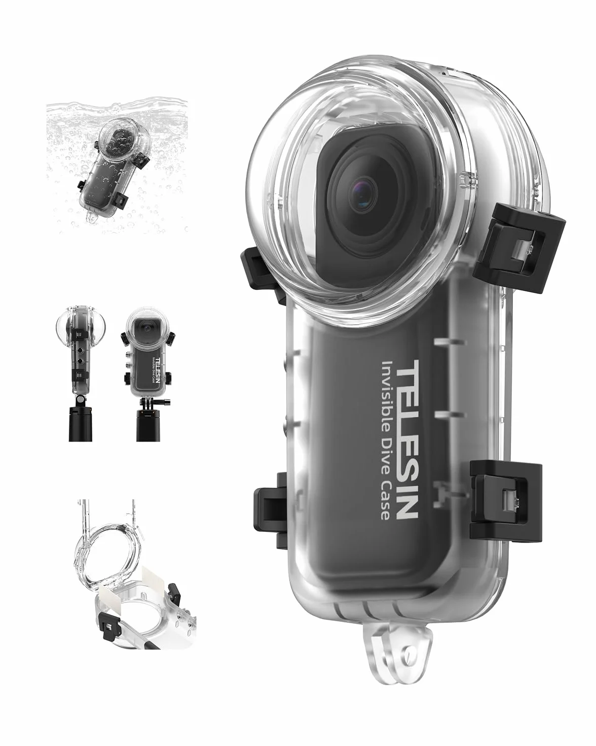 TELESIN Custodia impermeabile per Insta360 X4, Custodia subacquea fino a 50m/164ft, custodia subacquea protettiva per accessori per fotocamera Insta 360 X4, riprese subacquee versatili