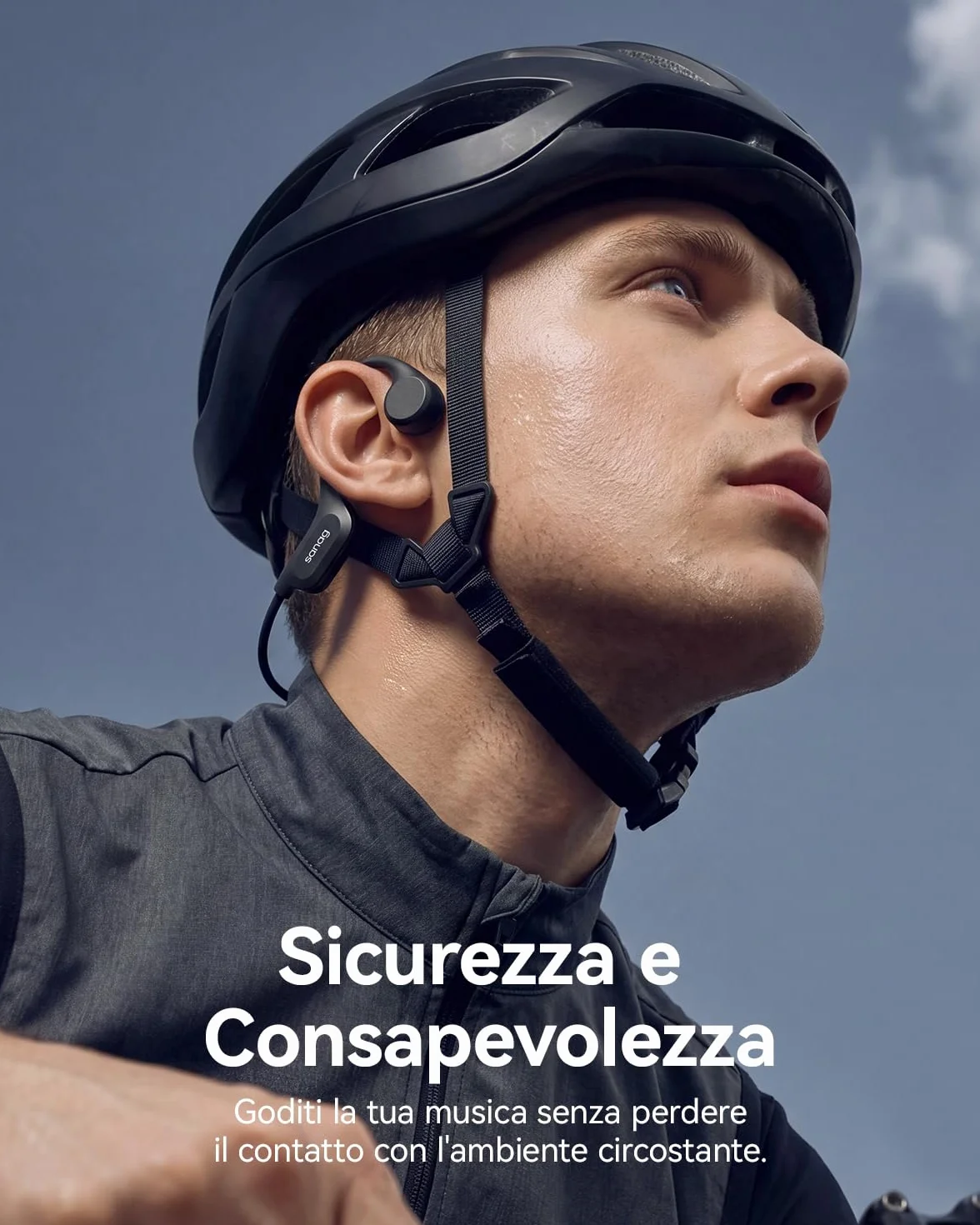 SANAG Cuffie Conduzione Ossea, Bluetooth 5.3 Cuffie Sportive Wireless, Impermeabili IPX8 con Memoria Integrata, Design Open-Ear, Tasti Fisici Tattili, per Corsa, Fitness e Nuoto, Nero