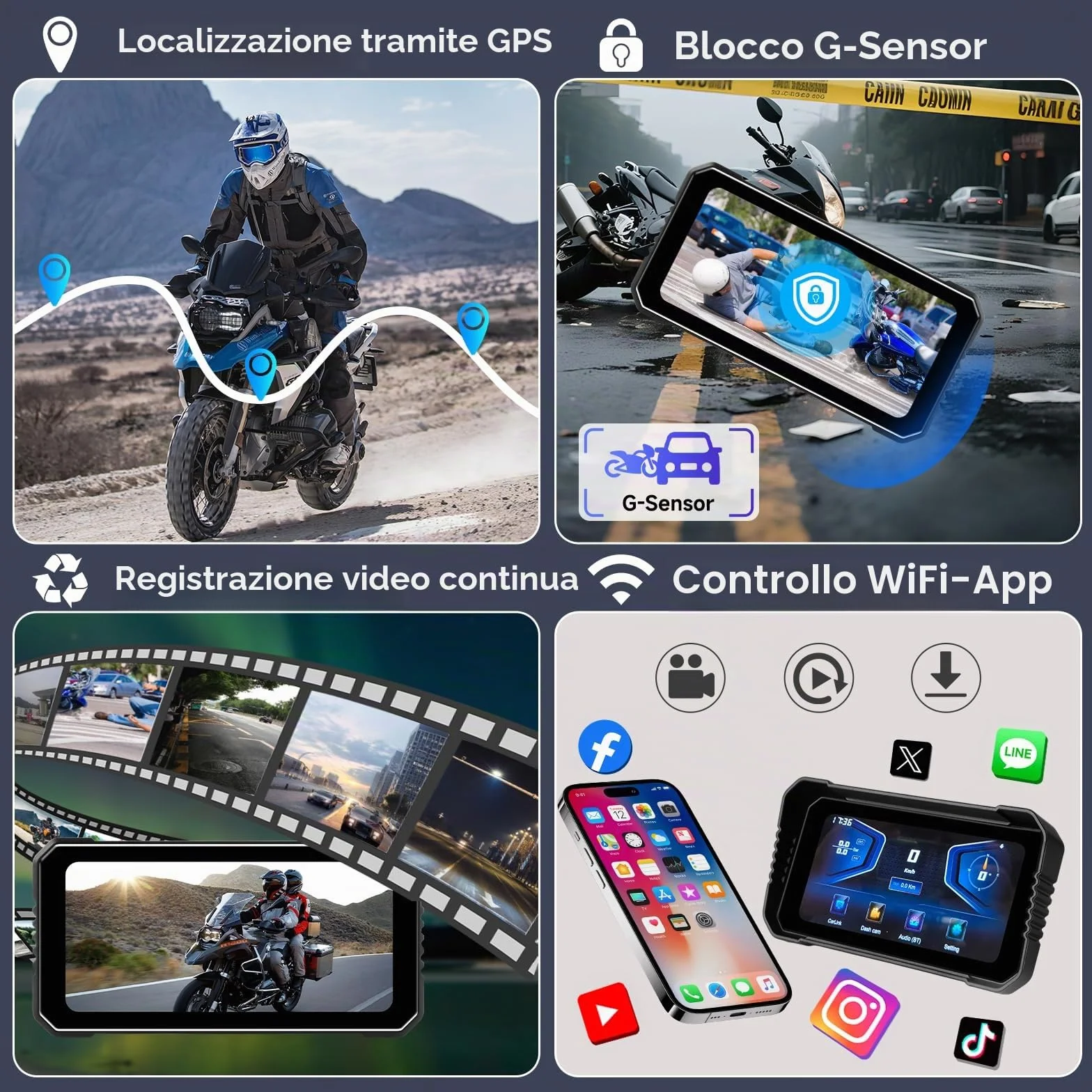 Vtopek Carplay Moto 6,25 Pollici Dashcam 4K+1080P Dual Camera Impermeabile Navigazione GPS Bluetooth Siri 64GB
