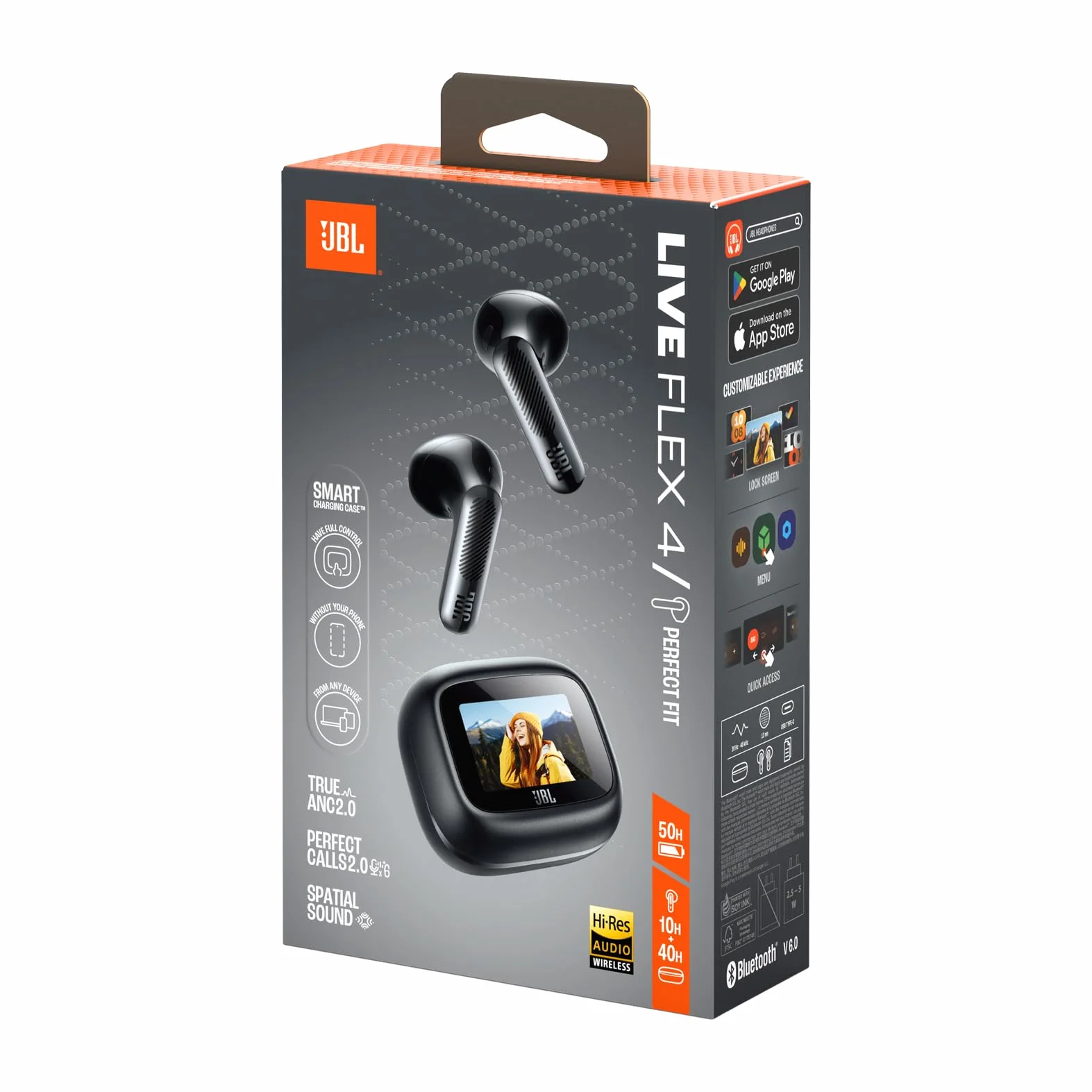 JBL Live Flex 4, Auricolari Wireless con Cancellazione Adattiva del Rumore, Bluetooth, Autonomia di 50 Ore, Impermeabilità IP54, Smart Charging Case, Nero
