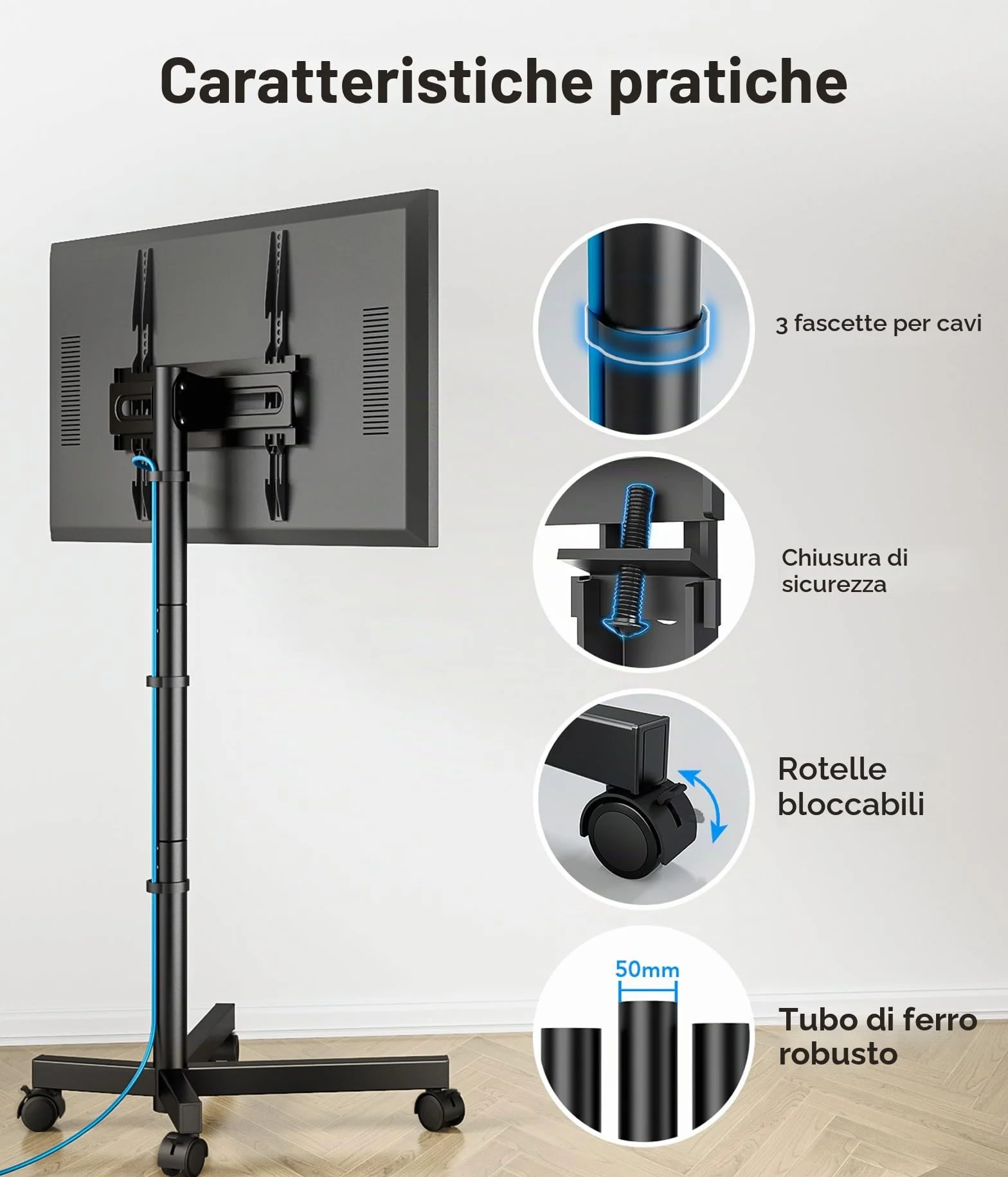 Supporto TV da Pavimento per Schermi Plasma/LCD/LED 23-60 Pollici con Ruote, Carrello Staffa Porta Mobile Supporto TV Fino a 40 kg, Max VESA 400 x 400 mm