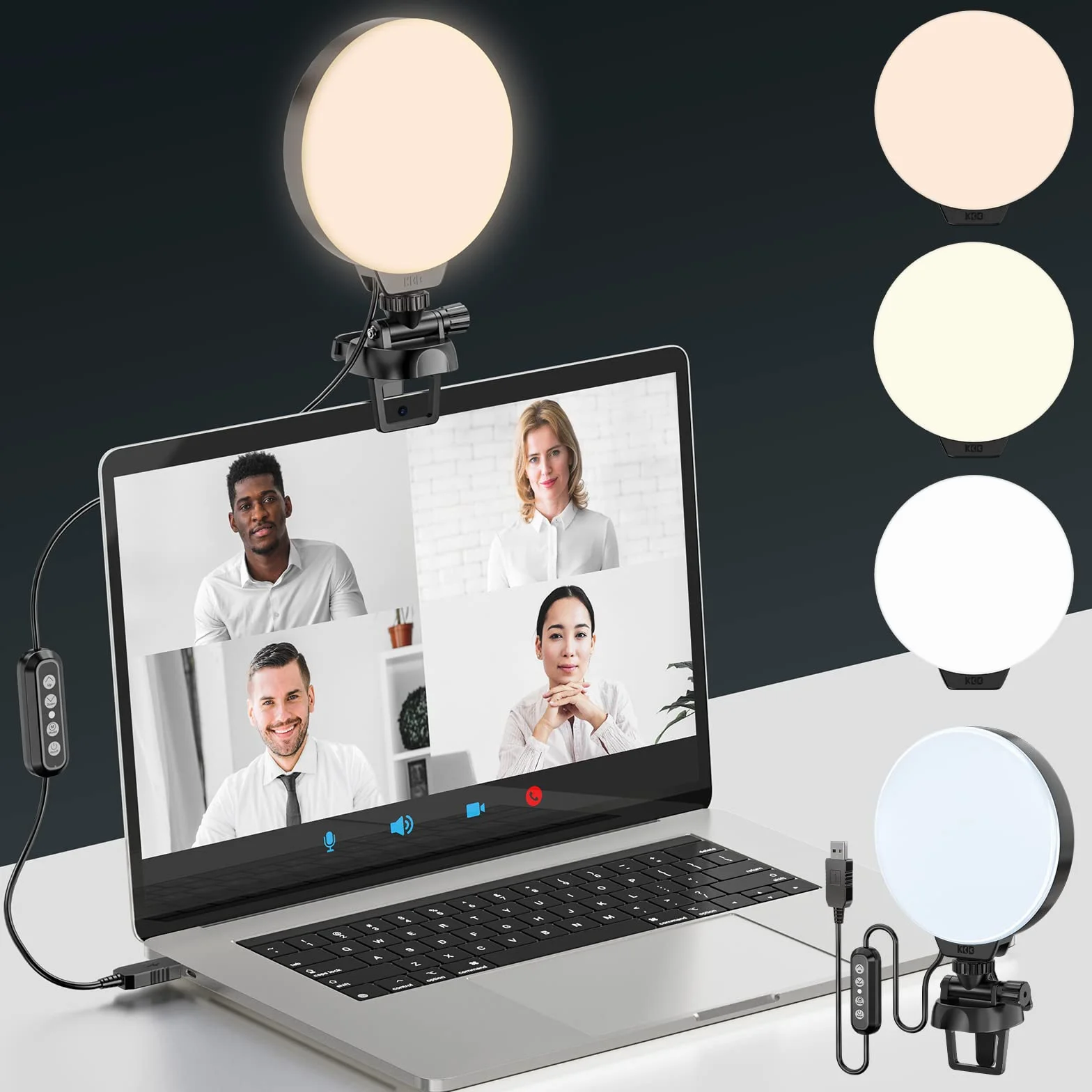 Luce per Videoconferenza Kits, KDD Ring Light con Clip sul Laptop del Monitor, Luce per Selfie con 3 Modalità e 10 Livelli Luce ad Anello per Webcam, Youtube, TikTok, Foto, Streaming Live