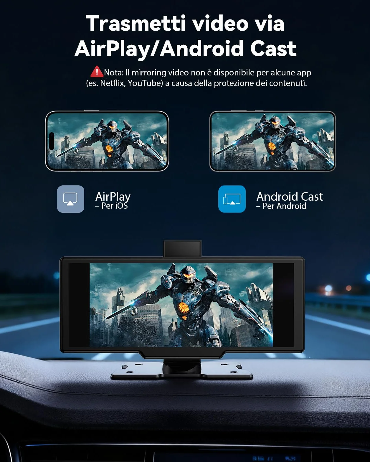 Schermo per Auto 10,26", Schermo Carplay Portatile Wireless per A-pple CarPlay & Android Auto con Tablet Auto Touchscreen IPS, GPS, Controllo Vocale, Bluetooth, Mirror Link, FM, AUX
