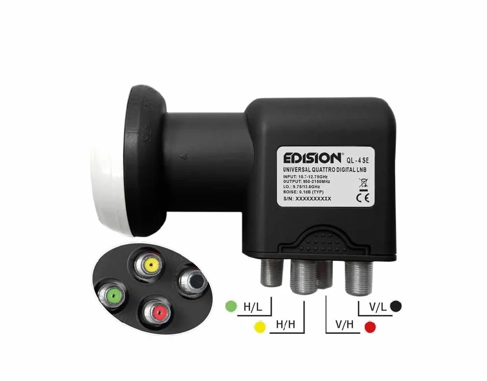 Edision LNB QL-4 QUATTRO SE, per collegare 1 satellite esclusivamente a Multiswitch, Nero
