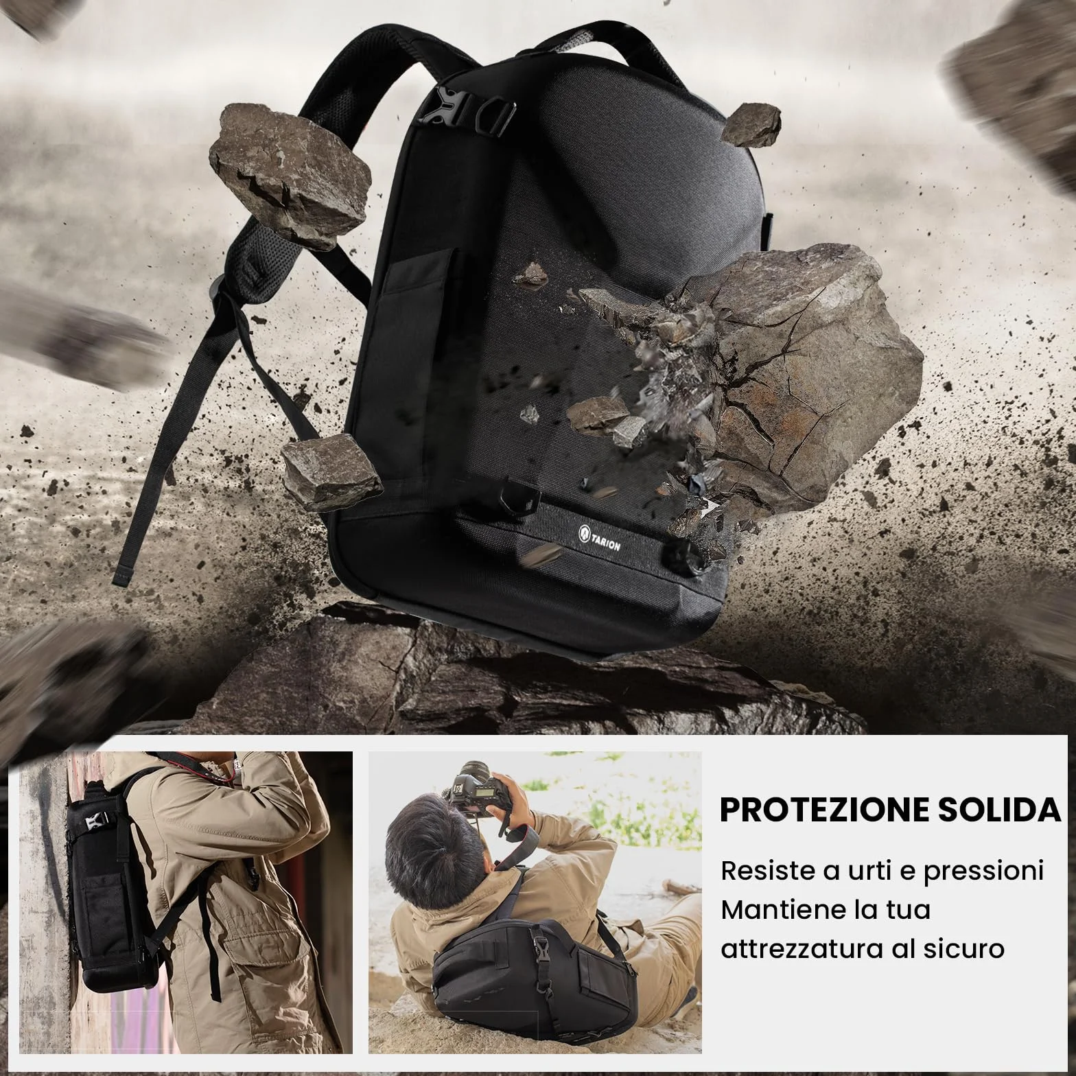 TARION Zaino per fotocamera, zaino fotografico con guscio rigido, borsa per fotocamera con scomparto per laptop da 15" e copertura antipioggia, zaino per droni DSLR SLR fotocamere accessori
