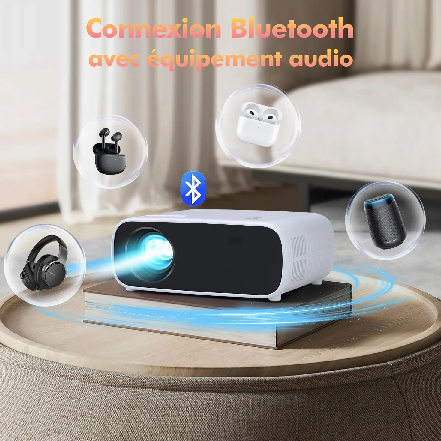 Mini proiettore HD 1080P supportato, proiettore video Home Theater compatibile con TV/HDMI/USB/AV/Laptop/iPhone/Android