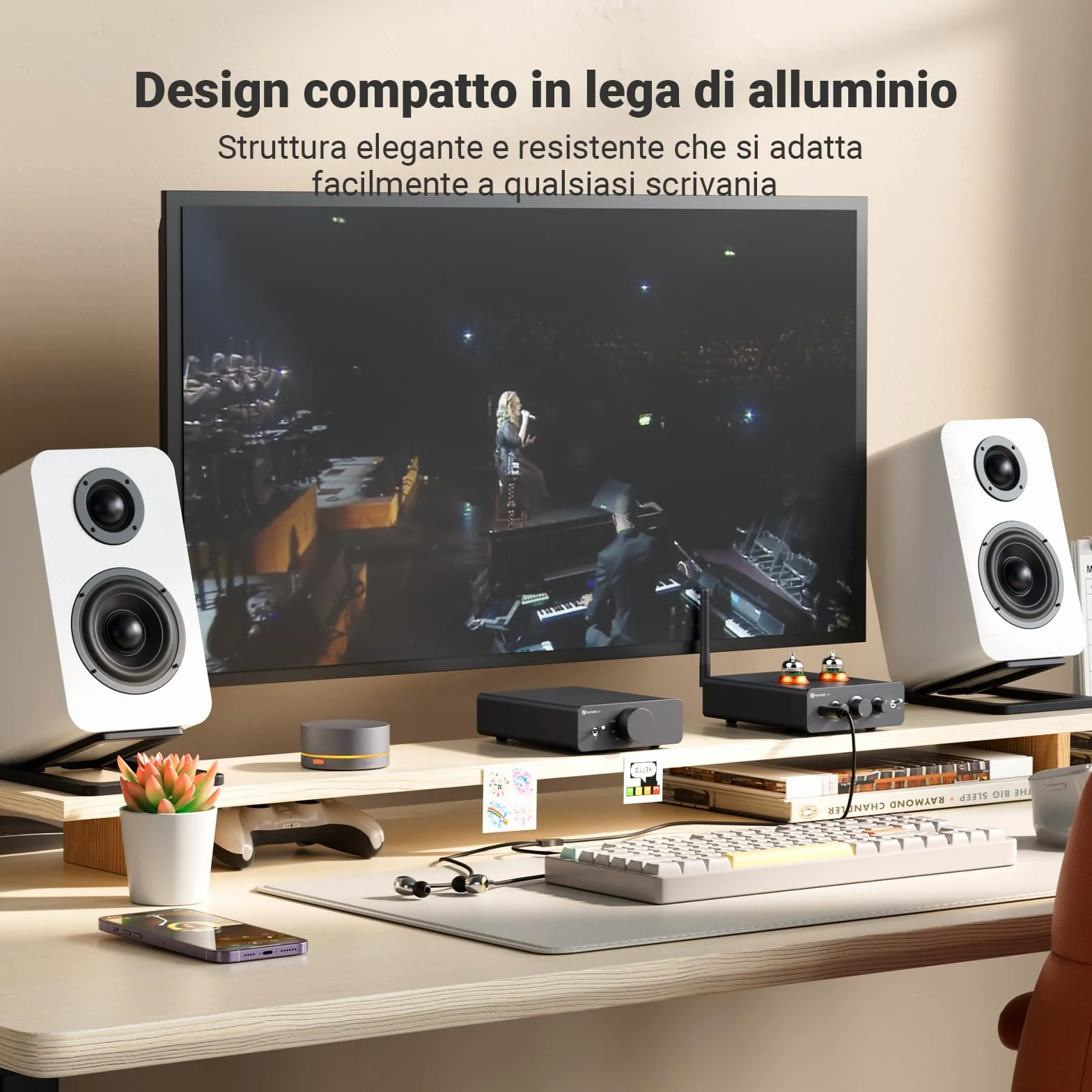 Fosi Audio Q6 Mini DAC Audio Hifi da Tavolo, USB C DAC per Amplificatore Stereo Domestico e Amplificatore Cuffie, Ingresso ottico/coassiale, uscita RCA/sub-out, Hi-Res 32bit/768kHz DSD512