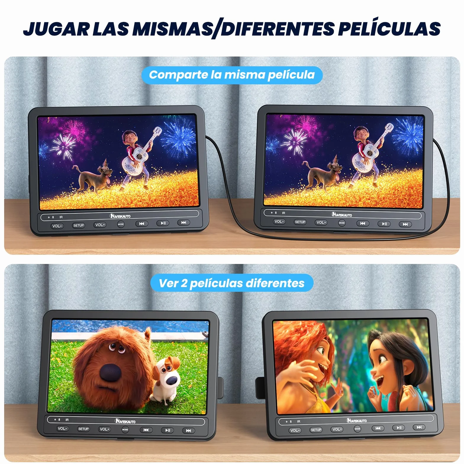 NAVISKAUTO 2 DVD portatile auto per poggiatesta lettore DVD bambini 5 ore batteria ricaricabile SD USB 2 telecomandi