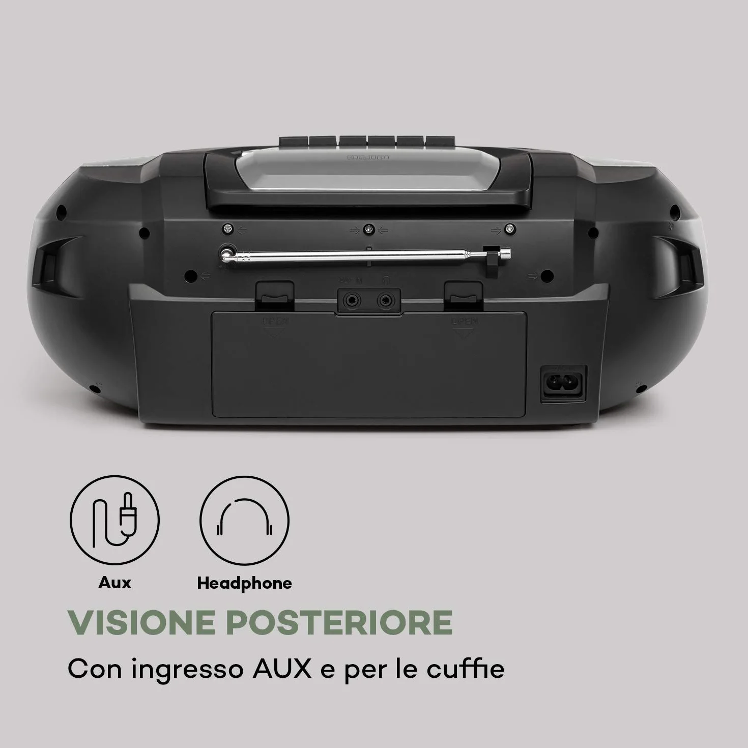 auna Roadie 2K - Boombox, Radio DAB+/FM, Lettore CD, CD-R/CD-RW/CD-MP3, Radiocassette, Portatile, USB, MP3/WMA, Bluetooth 5.0, AUX, Alimentazione a Corrente e Batteria, Argento