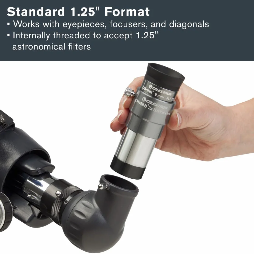 Celestron 93326 Omni Lente di Barlow, Argento, 2 x 1,25’’