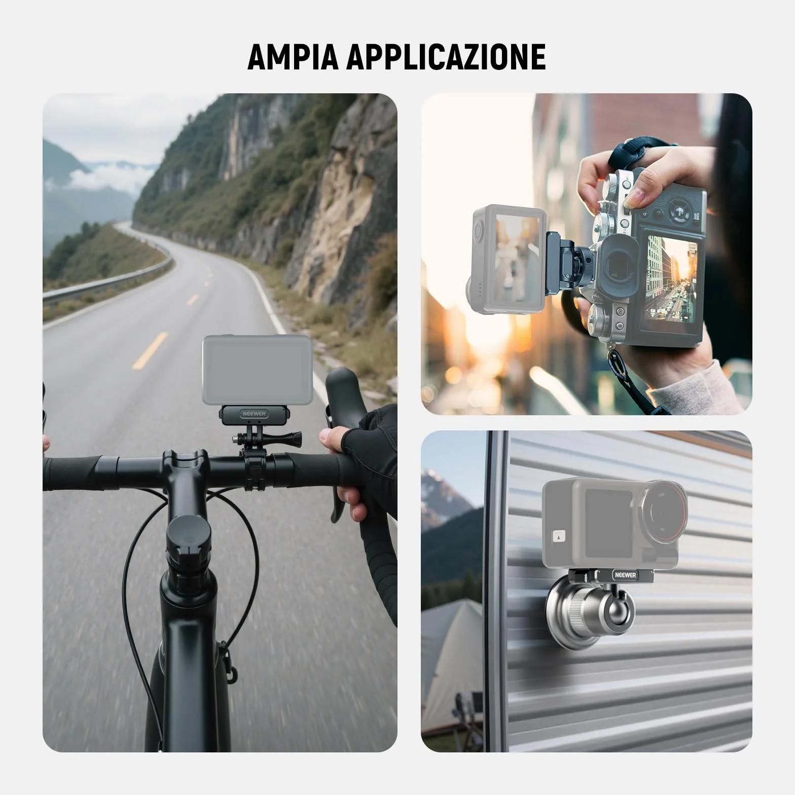 NEEWER Kit di Accessori Action Camera Compatibile con DJI Osmo Action 5 Pro/4/3, Attacco Cold Shoe, Supporto Magnetico a Sgancio Rapido e Adattatore a Testa Sfera, AC011+AC012+AC013, Grigio Scuro