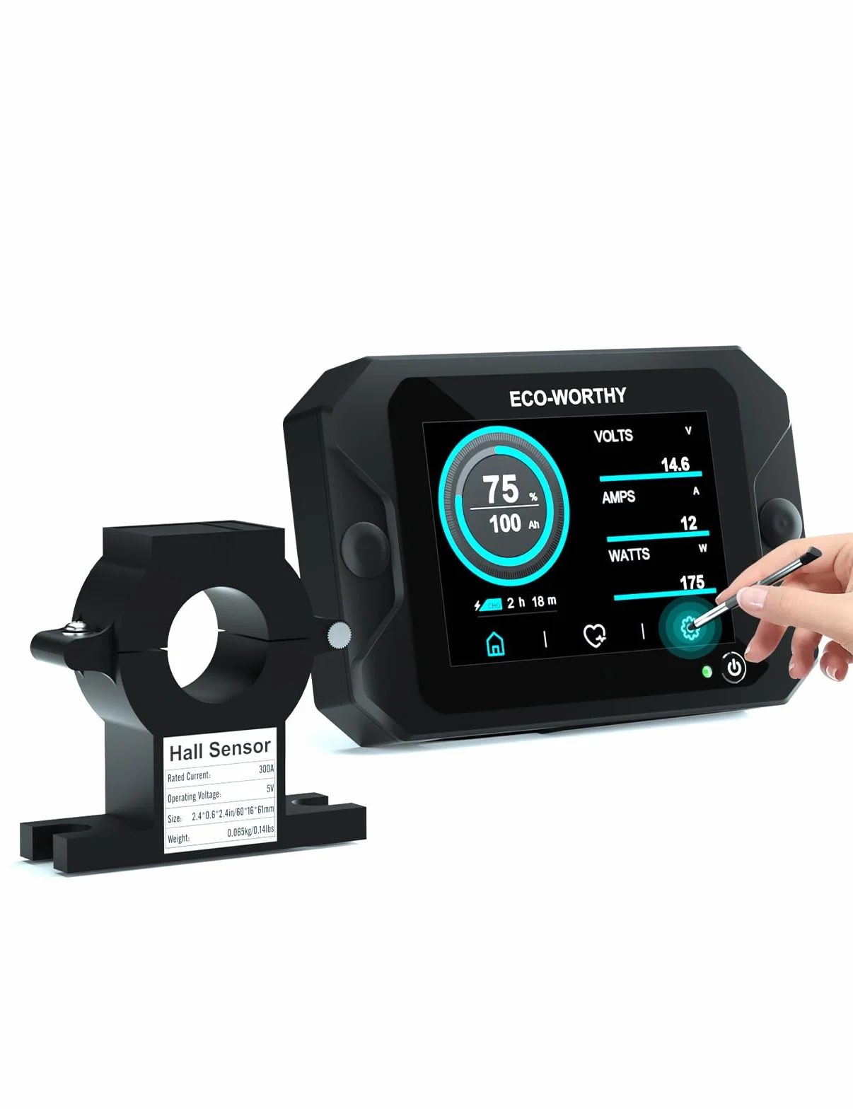 ECO-WORTHY Monitor della batteria 300 A 12V/24V/36V/48V display touchable allarme 9-80V LiFePO4 gel camper impianti solari