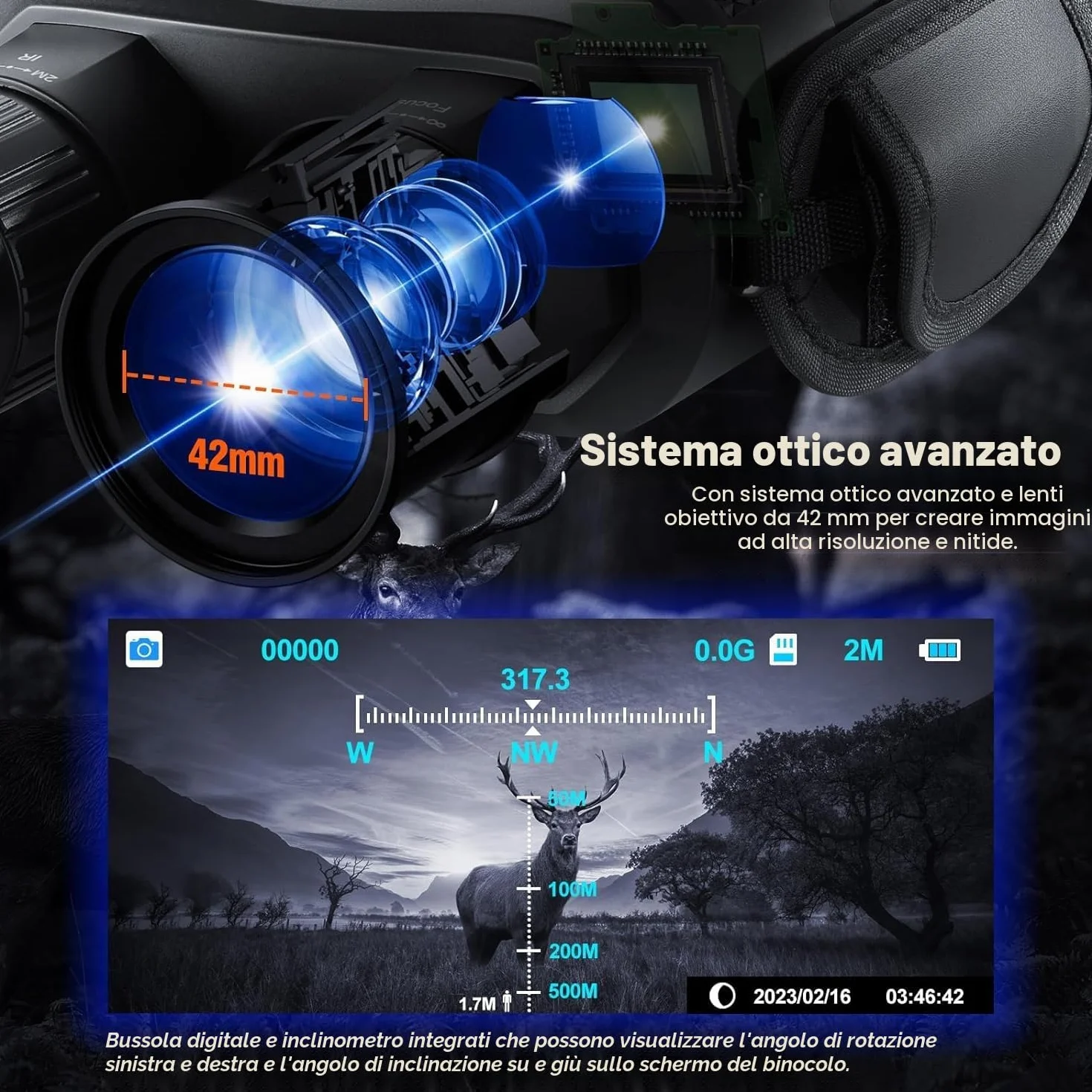 Infrarossi Binocolo Visione Notturna e Diurna Cannocchiale Professionale 4K 7000mAh Ricaricabili 4" TFT di Portatafino a 800M con Registrazione di HD Foto e Video