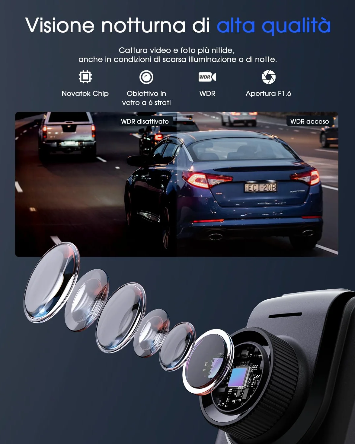Avylet 2K Dash Cam Wi-Fi Con Scheda 64GB, Mini Telecamera per Auto 1440P con APP, Dashcam Auto GPS Esterno, WDR, Visione Notturna, 24H Monitor di Parcheggio, Rilevamento di Movimento, G-Sensor