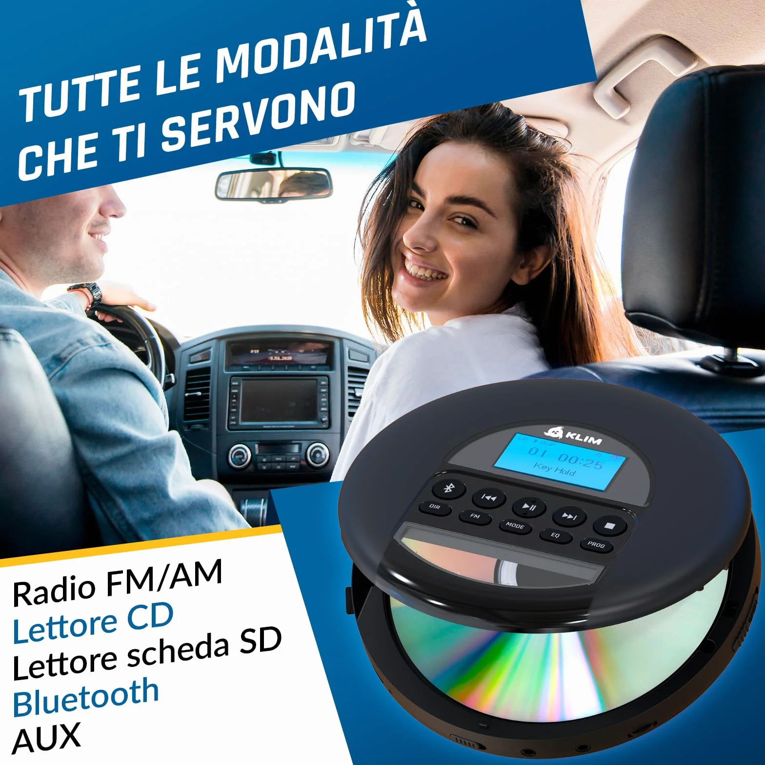 KLIM Nomad Lettore CD Portatile Bluetooth 16GB TF Card Radio FM Nero