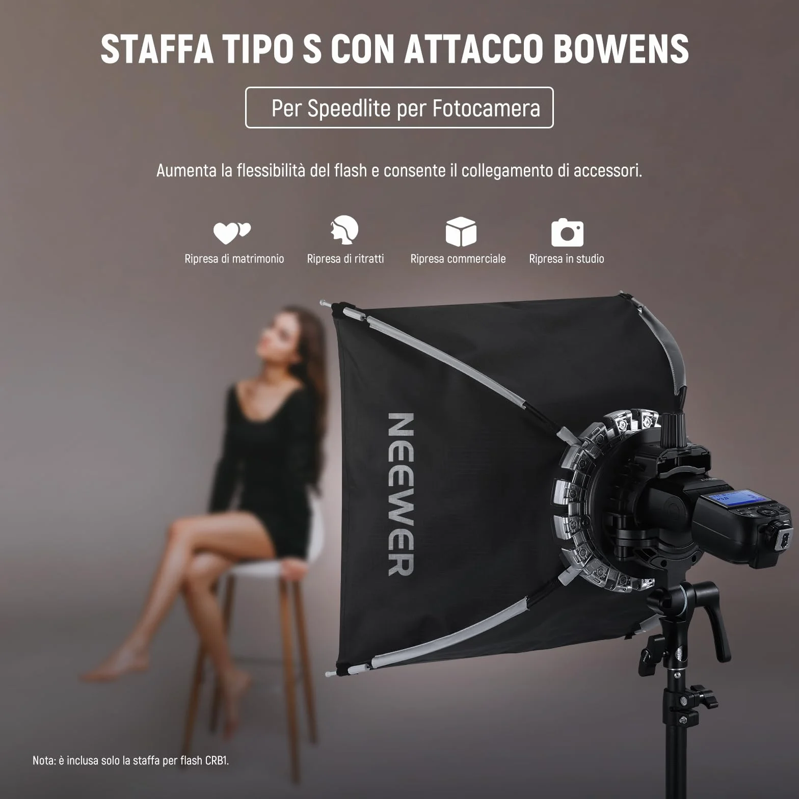 NEEWER CRB1 Supporto a Staffa Tipo S con Attacco Bowens e Foro per Ombrello per Flash Speedlite a Testa Quadrata/Rotonda Z2 Z1 Z760 NW760 NW700 TT560 Q3, Compatibile con Godox AD200Pro V1
