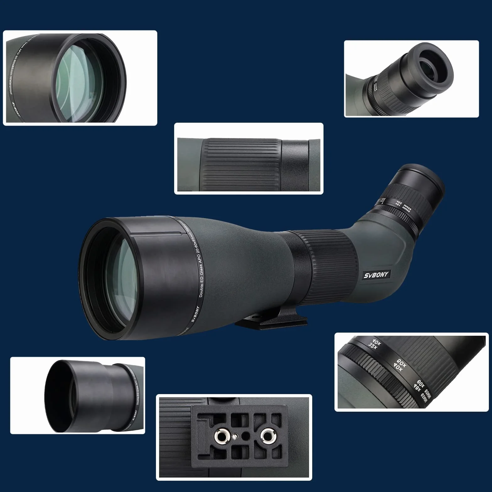 Svbony SA401 APO Spotting Scope 20-60x85, Doppio Vetro ED Cannocchiale per Birdwatching Messa a Fuoco Precisa, Impermeabile Telescopio Angolato per Birdwatching, Natura